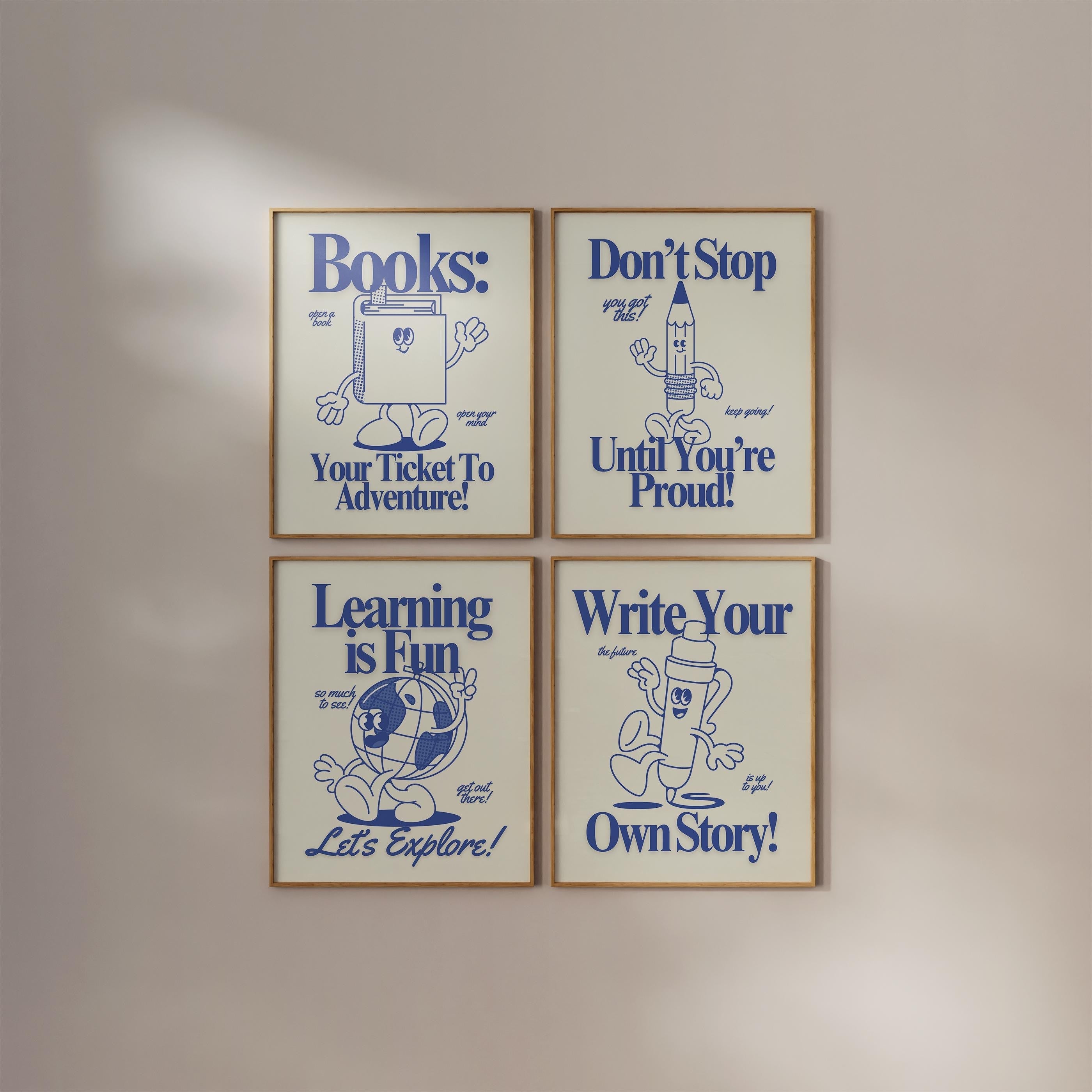 Gallery Wall Set of 4 Kids and Classroom Digital Art Prints