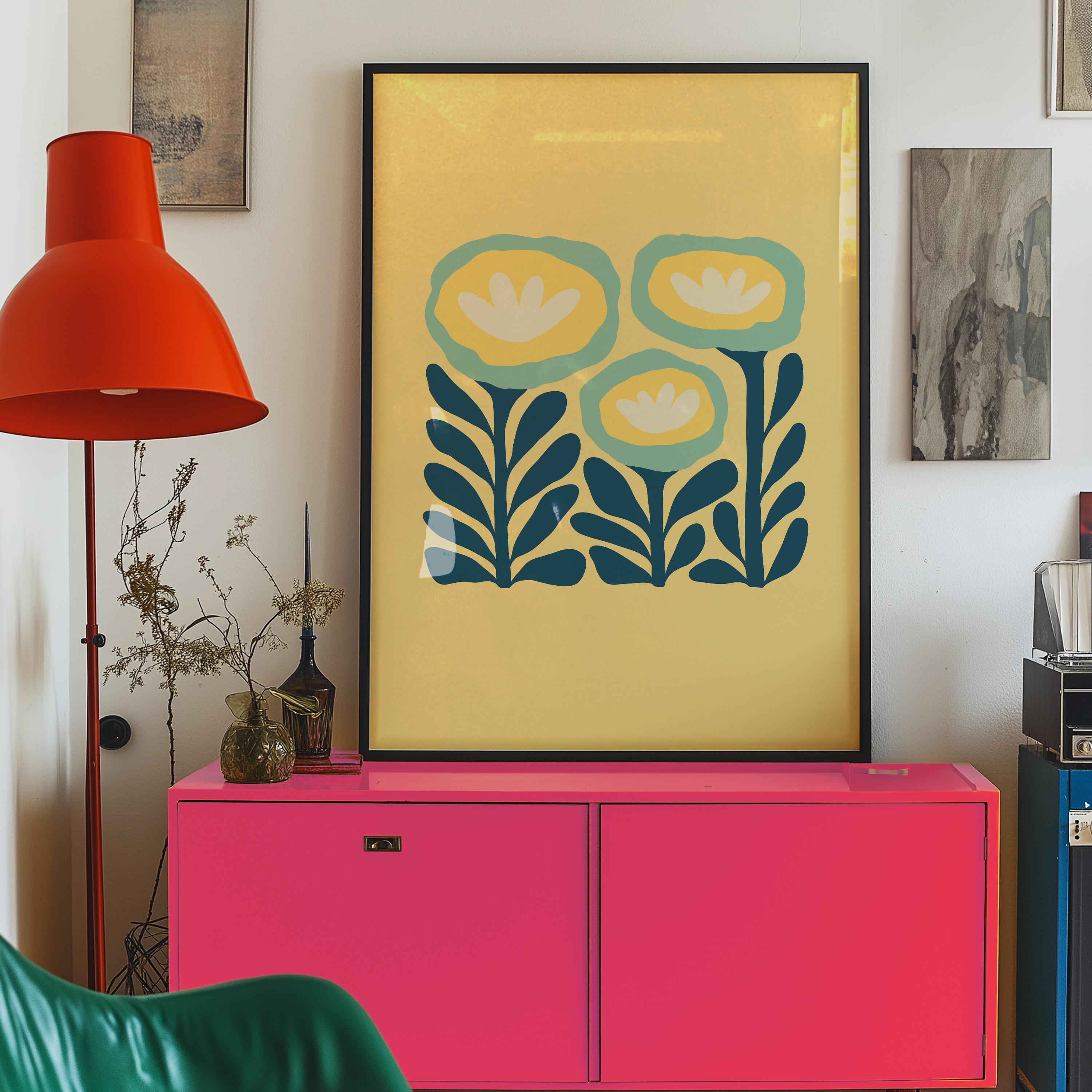 abstract floral art, yellow flower posters, digital download, yellow floral art print, digital prints, Colorful Poppies Art, Maximalist Art