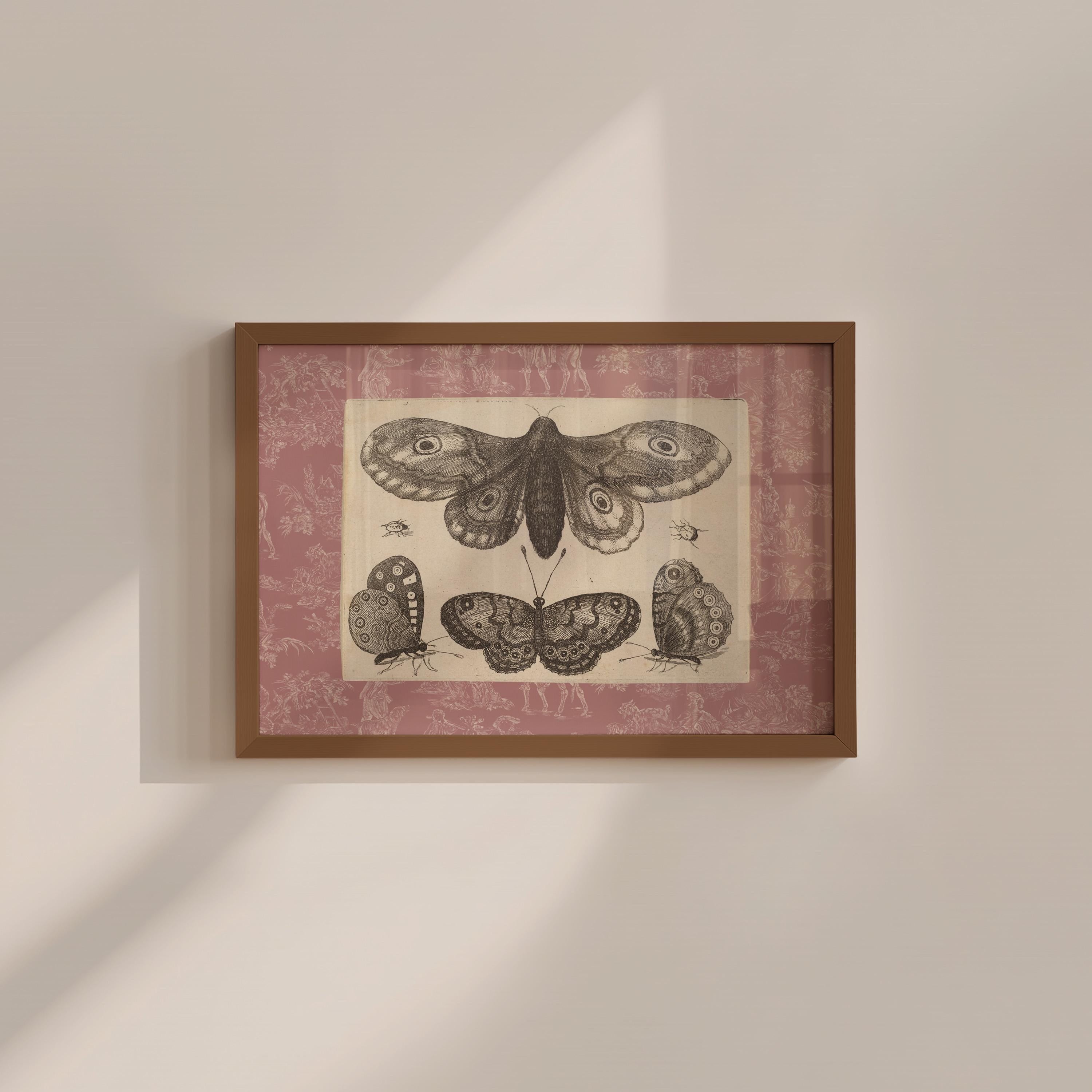 Pink Toile Butterfly Vintage Digital Art Print