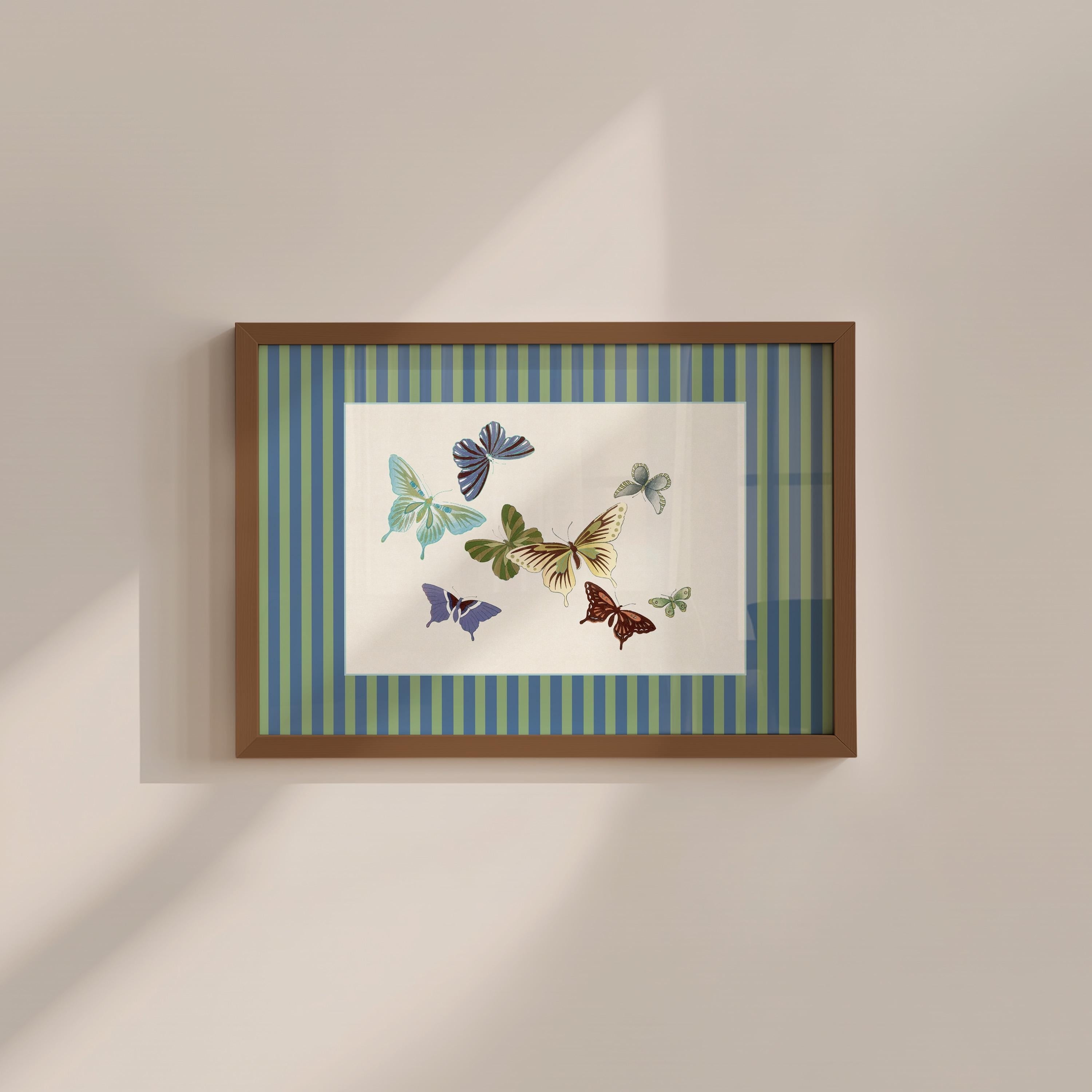 Green and Blue Butterfly Stripe Digital Art Print