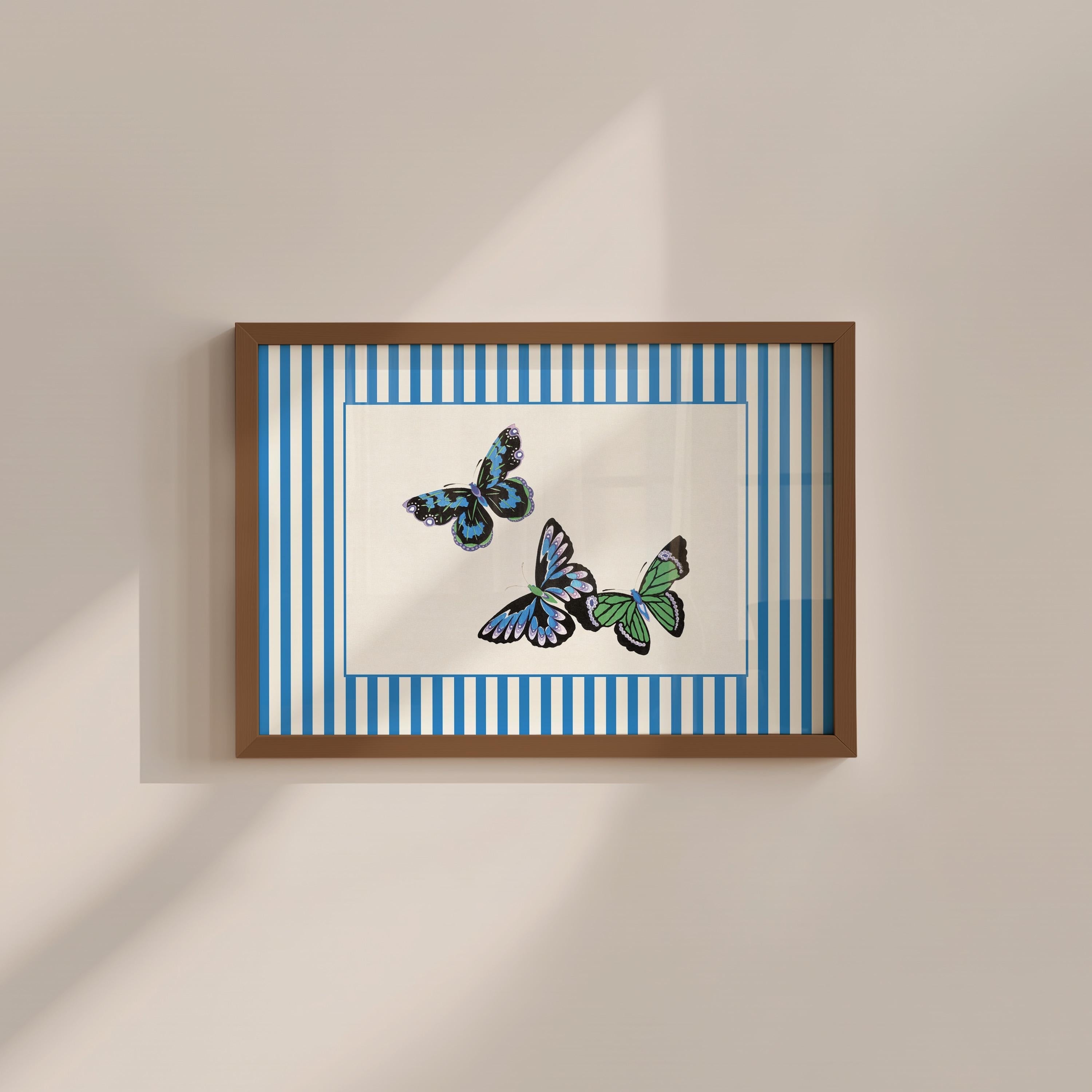 Blue Butterfly Vintage Digital Art Print
