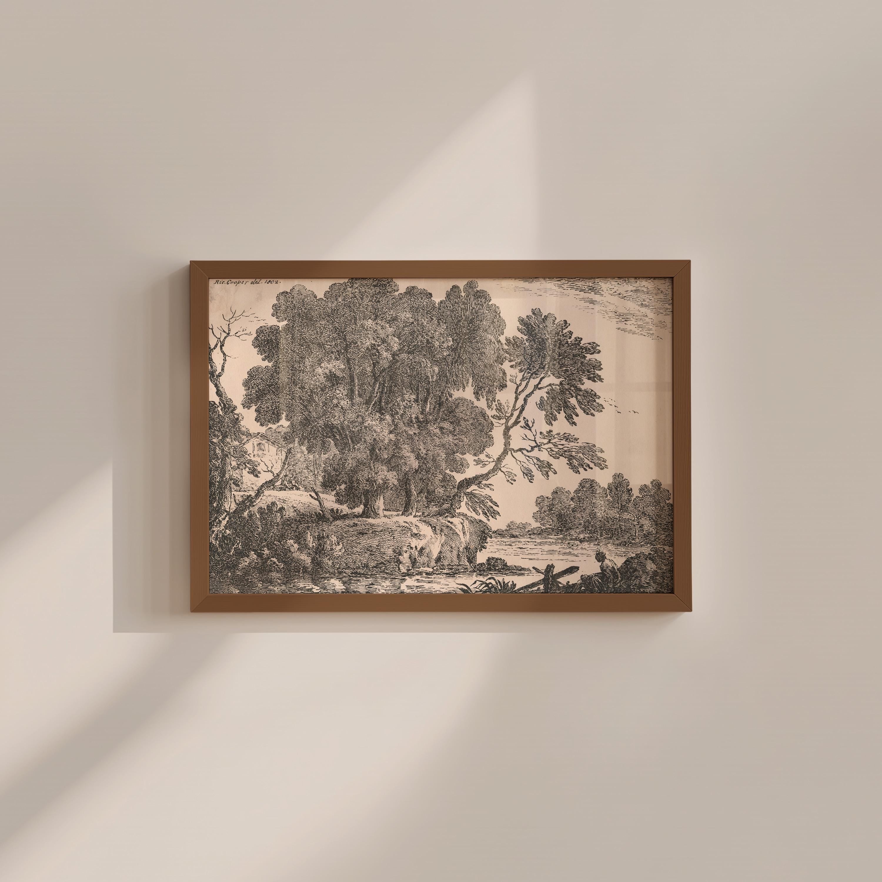 Oak Tree Landscape Vintage Digital Art Print