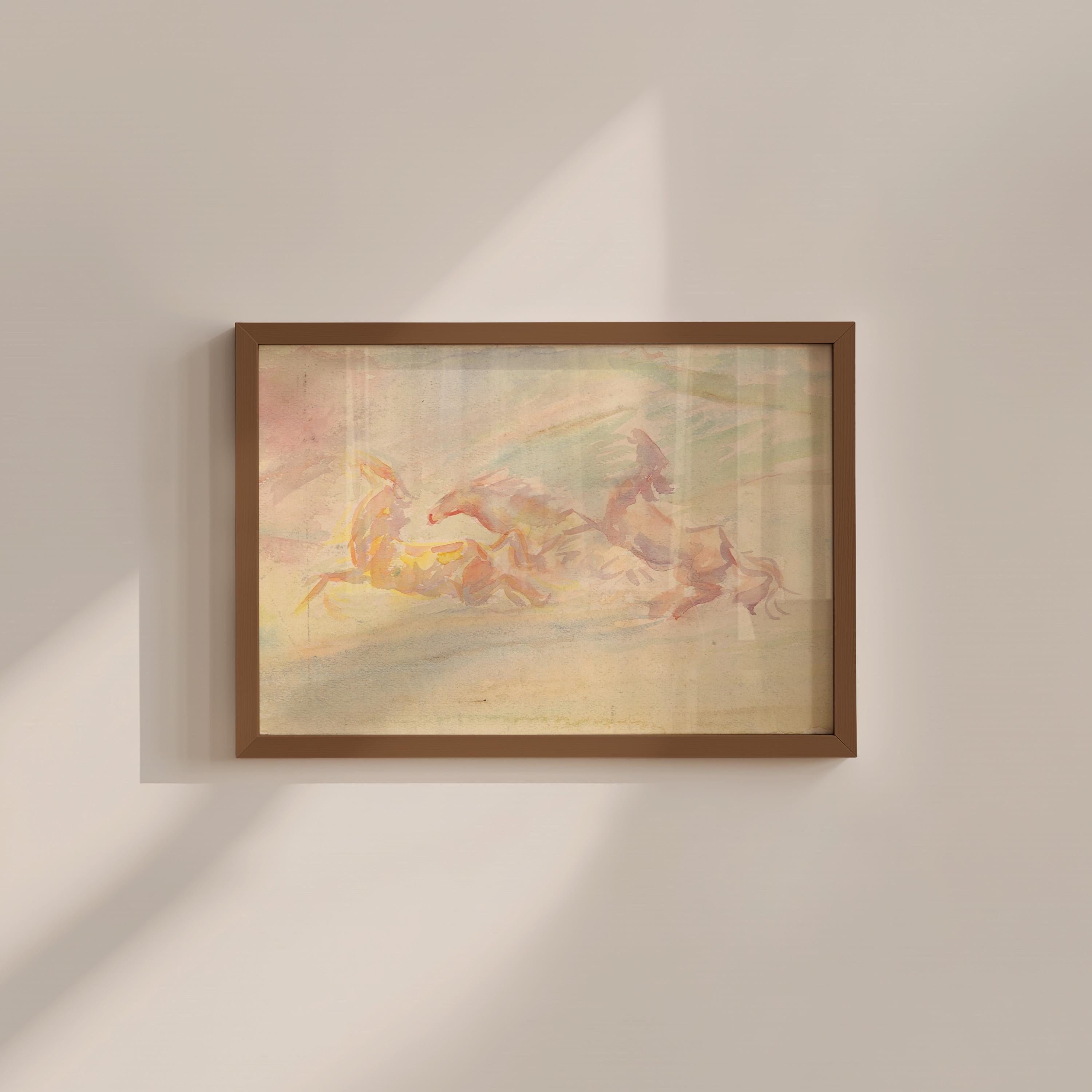 Galloping Horses Vintage Digital Art Print