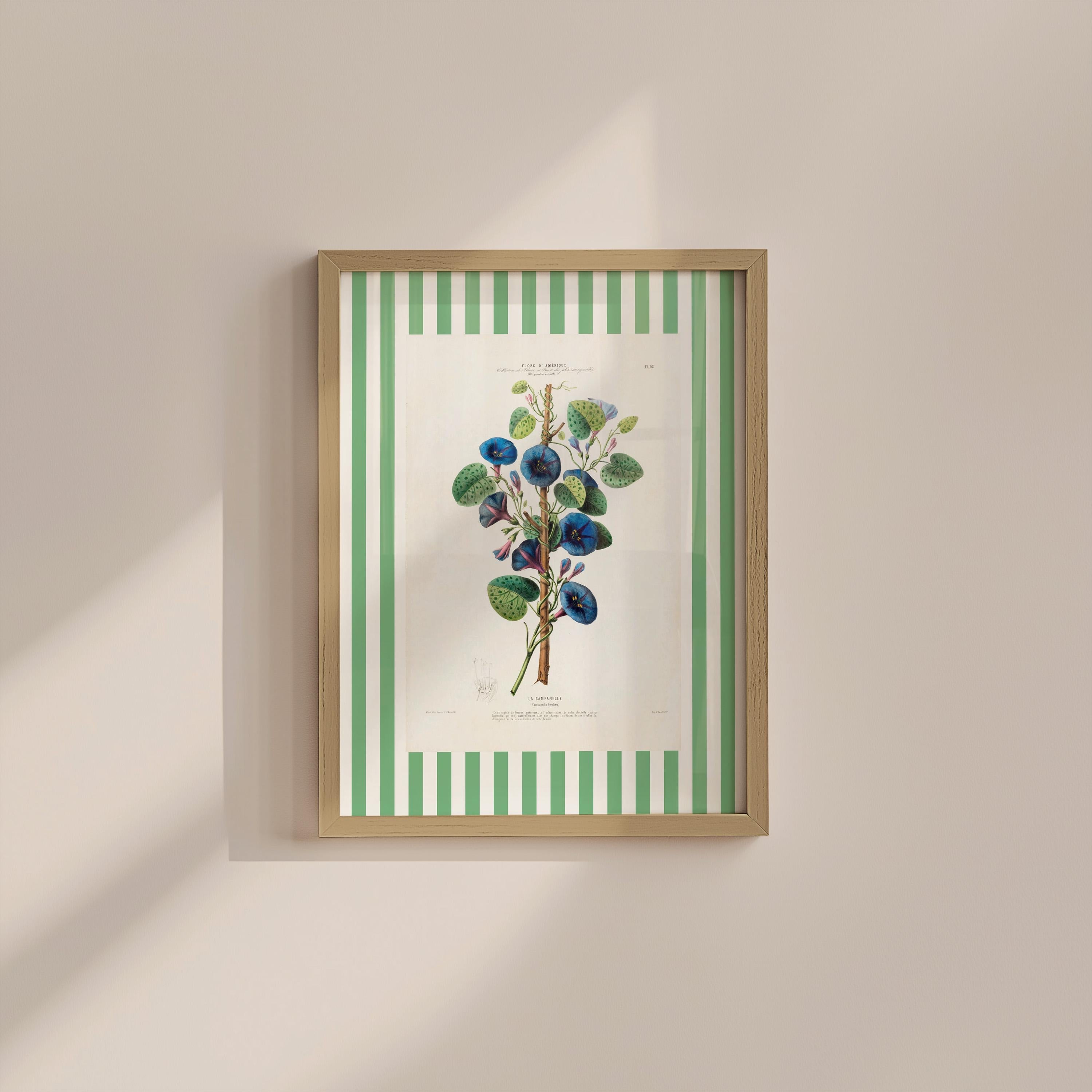 Green Floral Striped Digital Art Print