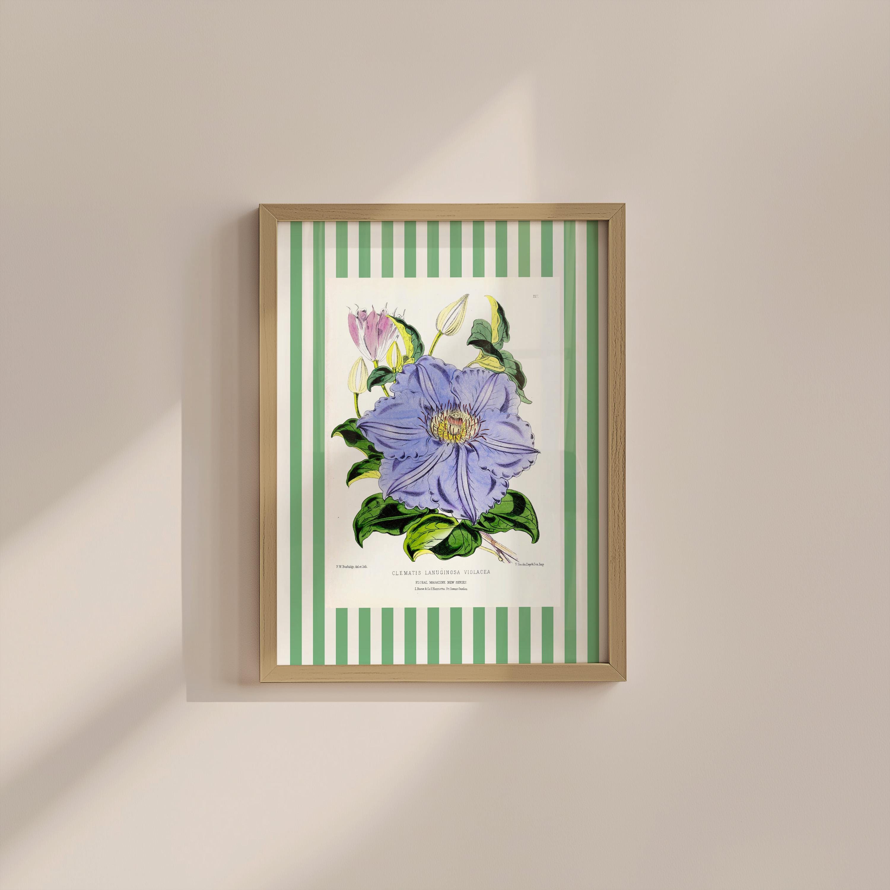 Green Floral Striped Digital Art Print