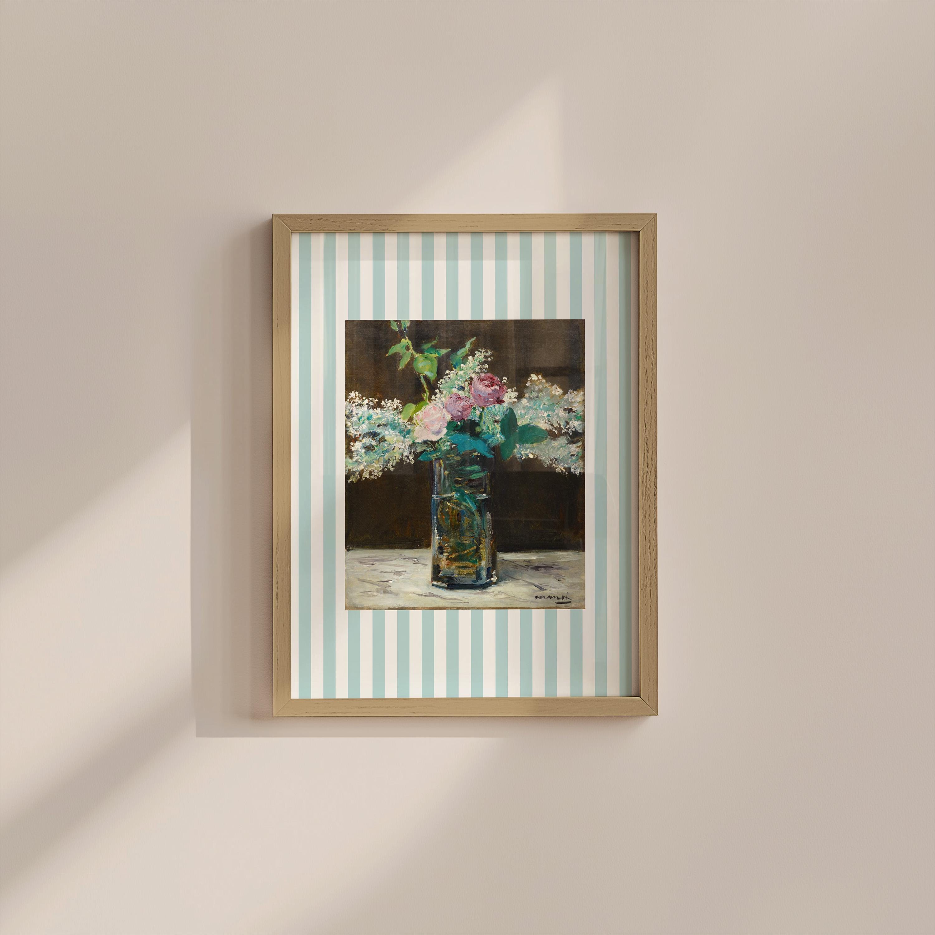 Floral Blue Vintage Digital Art Print