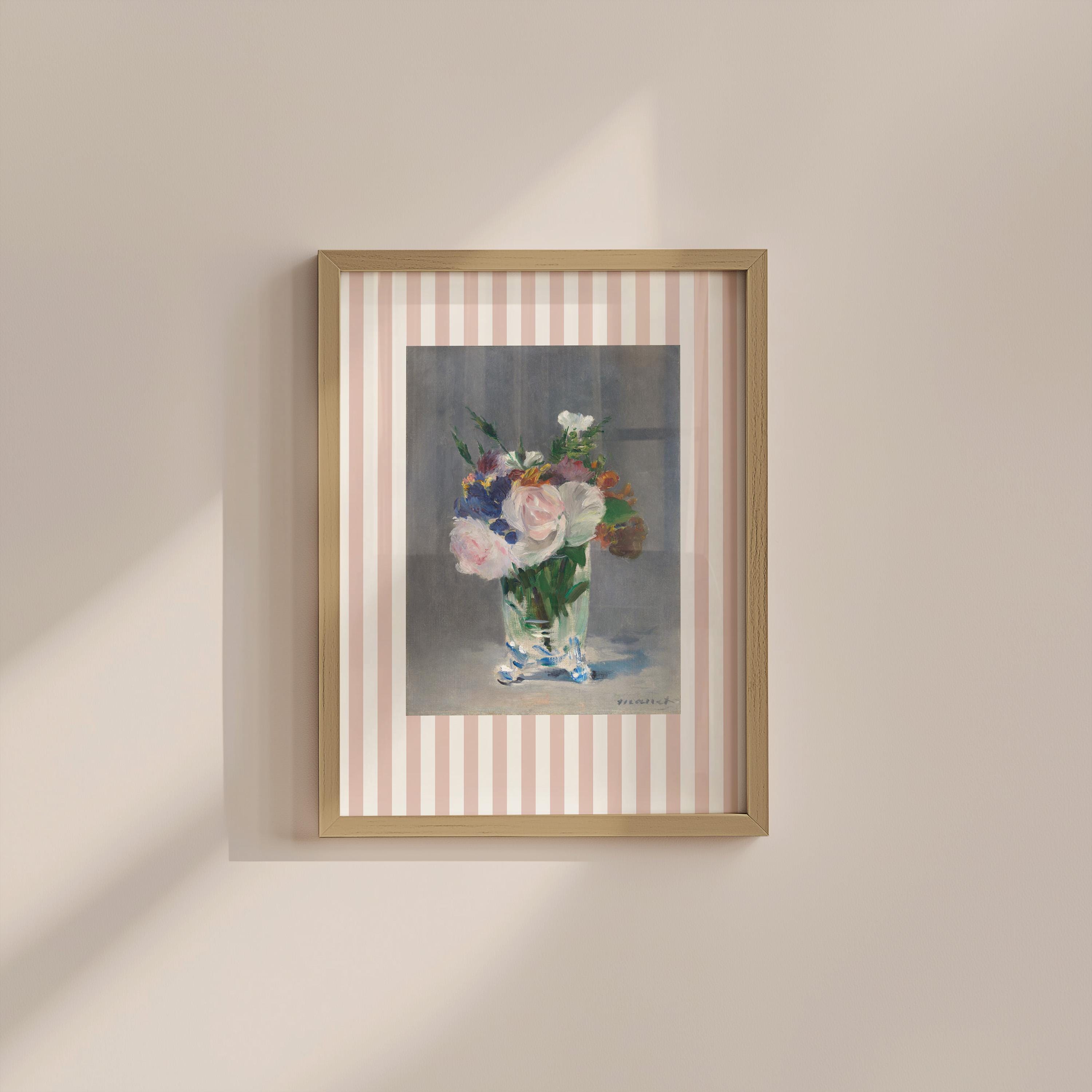 Vintage Floral Striped Digital Art Print