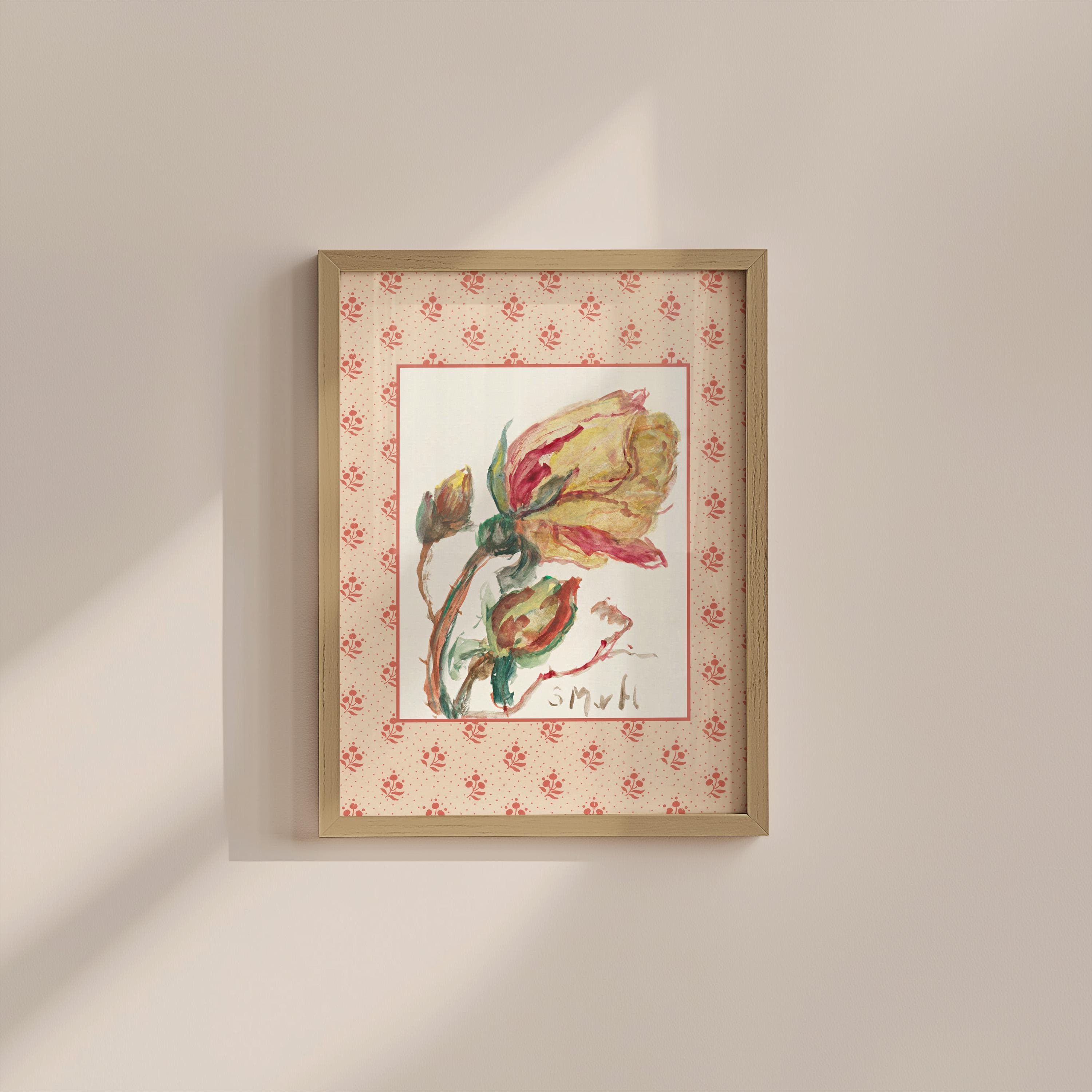 Rose Pink Floral Vintage Digital Art Print