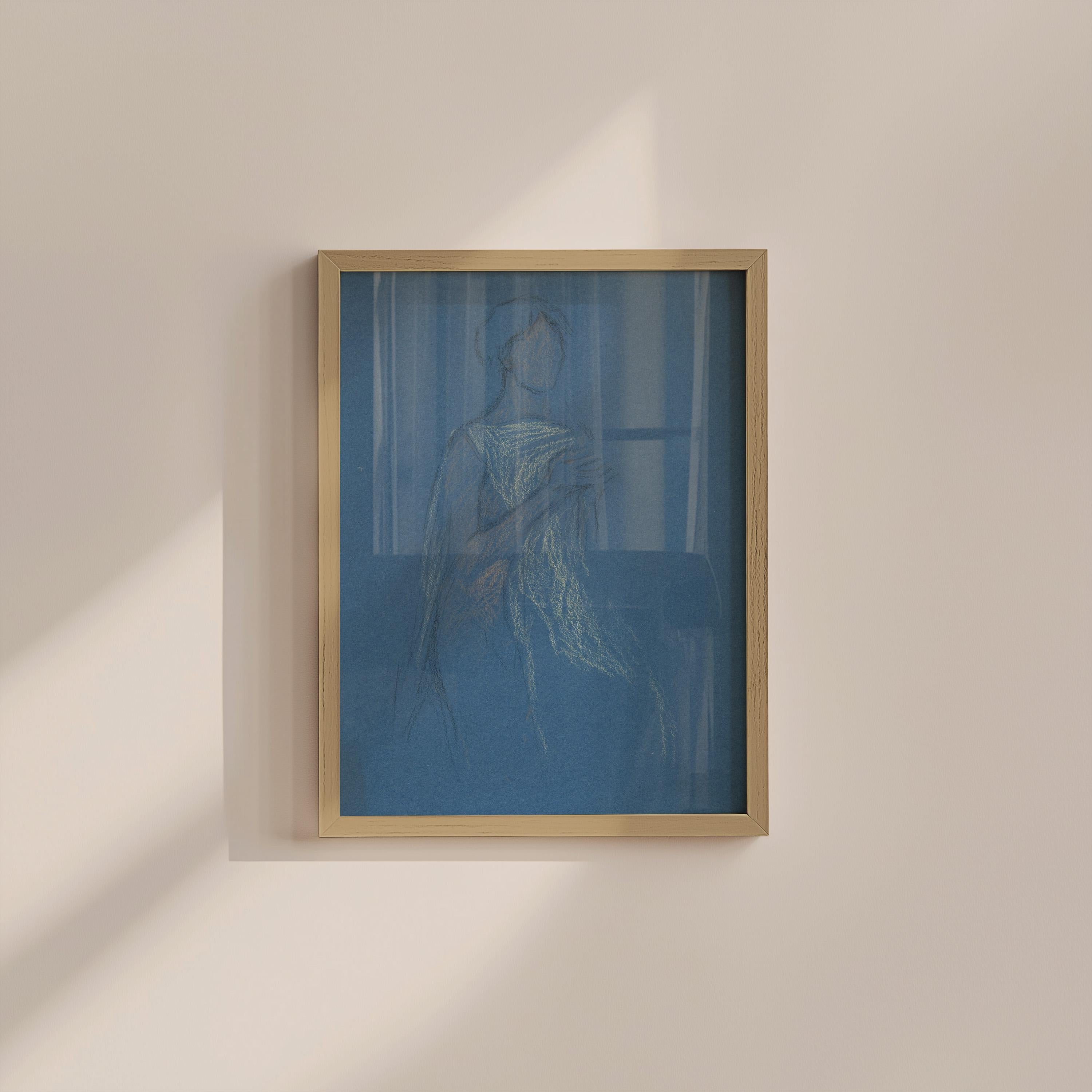 Blue Sketch Vintage Digital Art Print