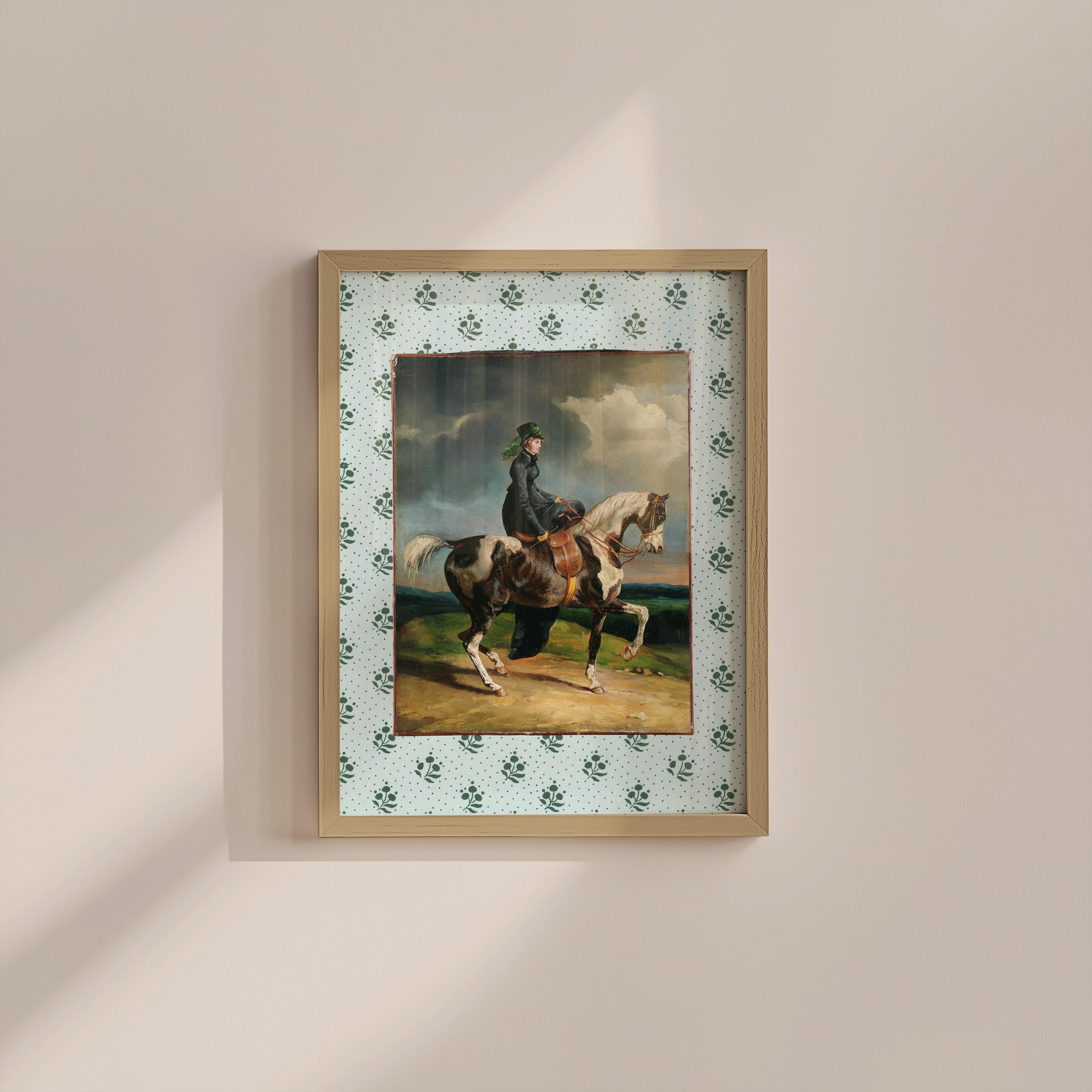 Vintage Female Equestrian Horse Illustration Digital Art Print