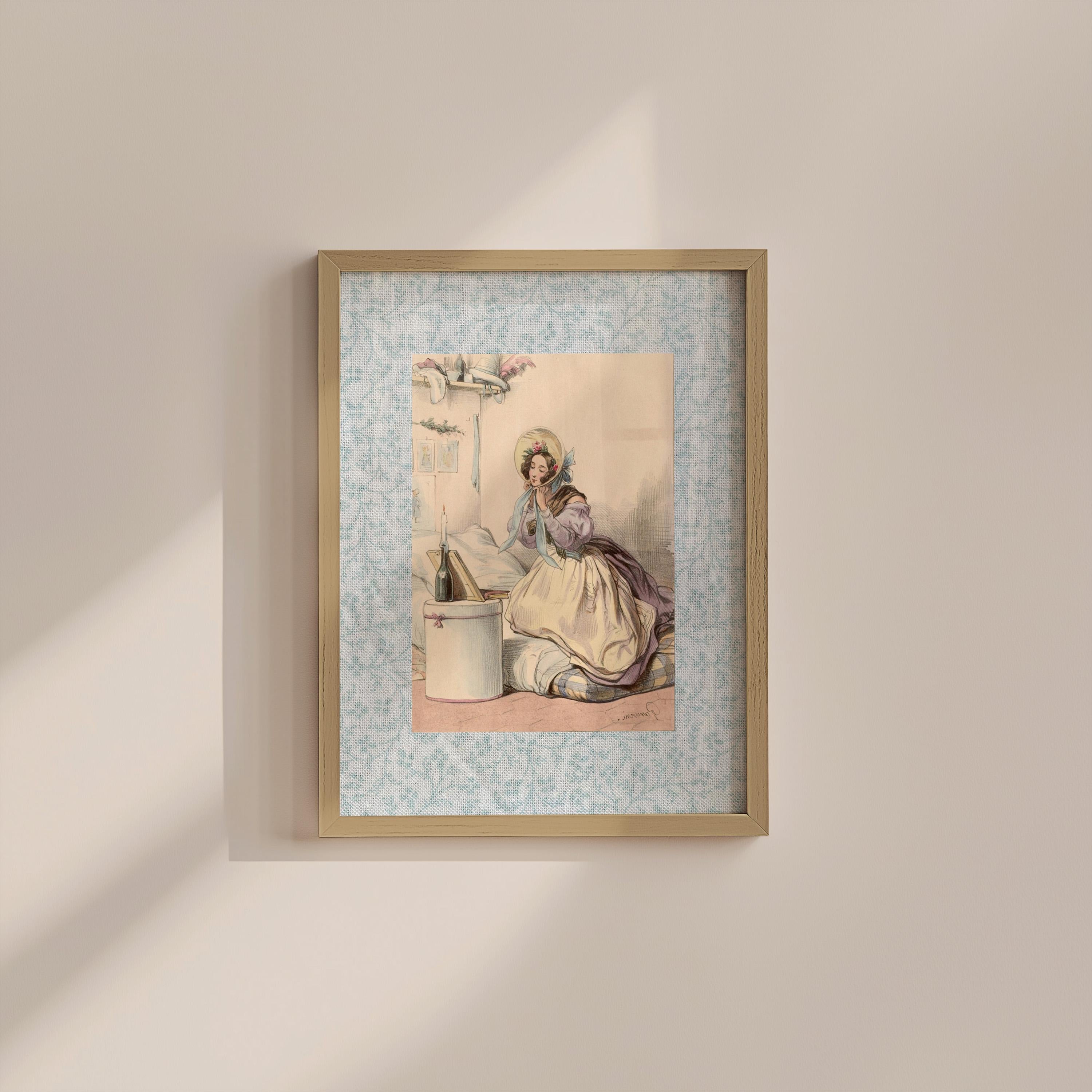 Blue Vintage Girl Digital Art Print