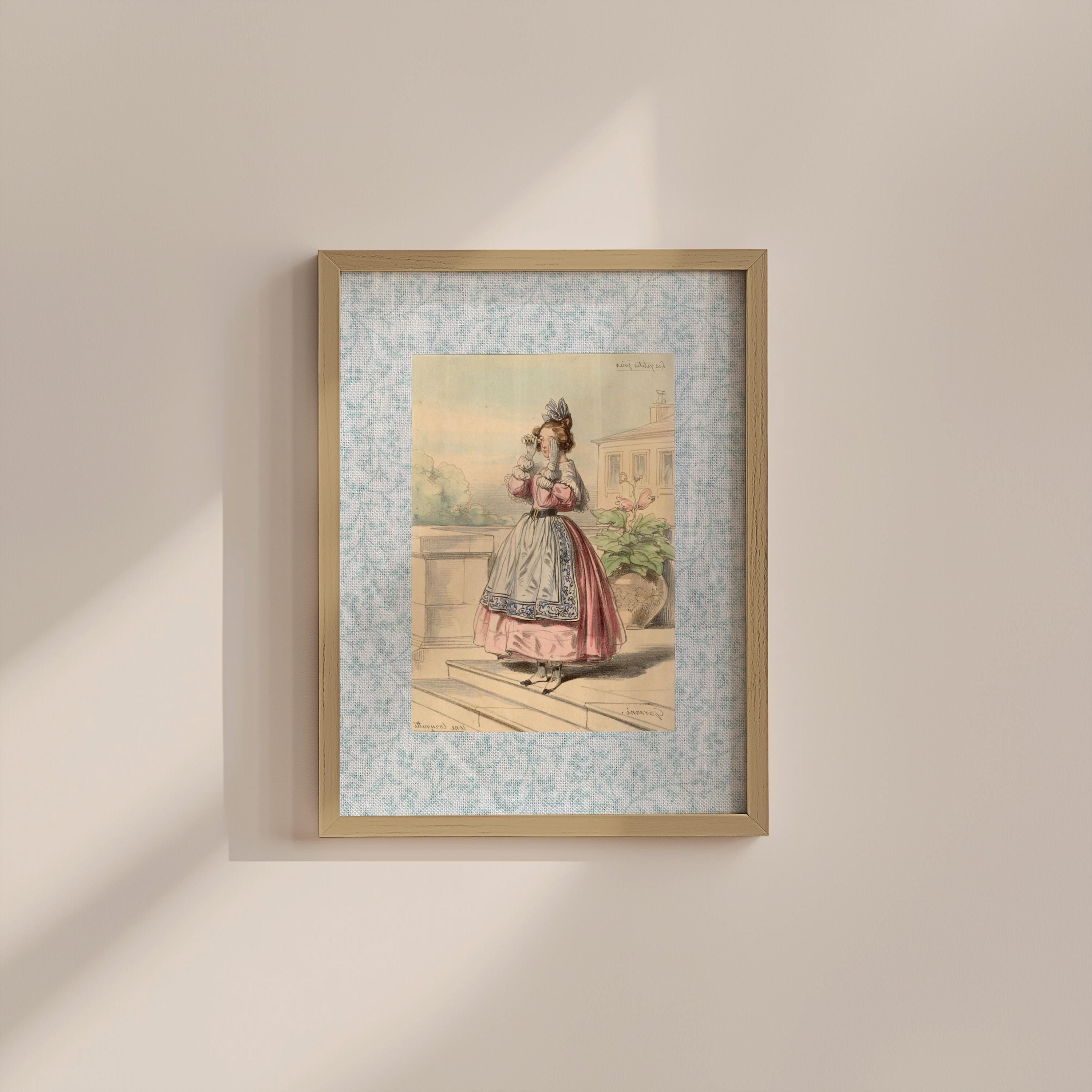 Blue Vintage Girl Digital Art Print