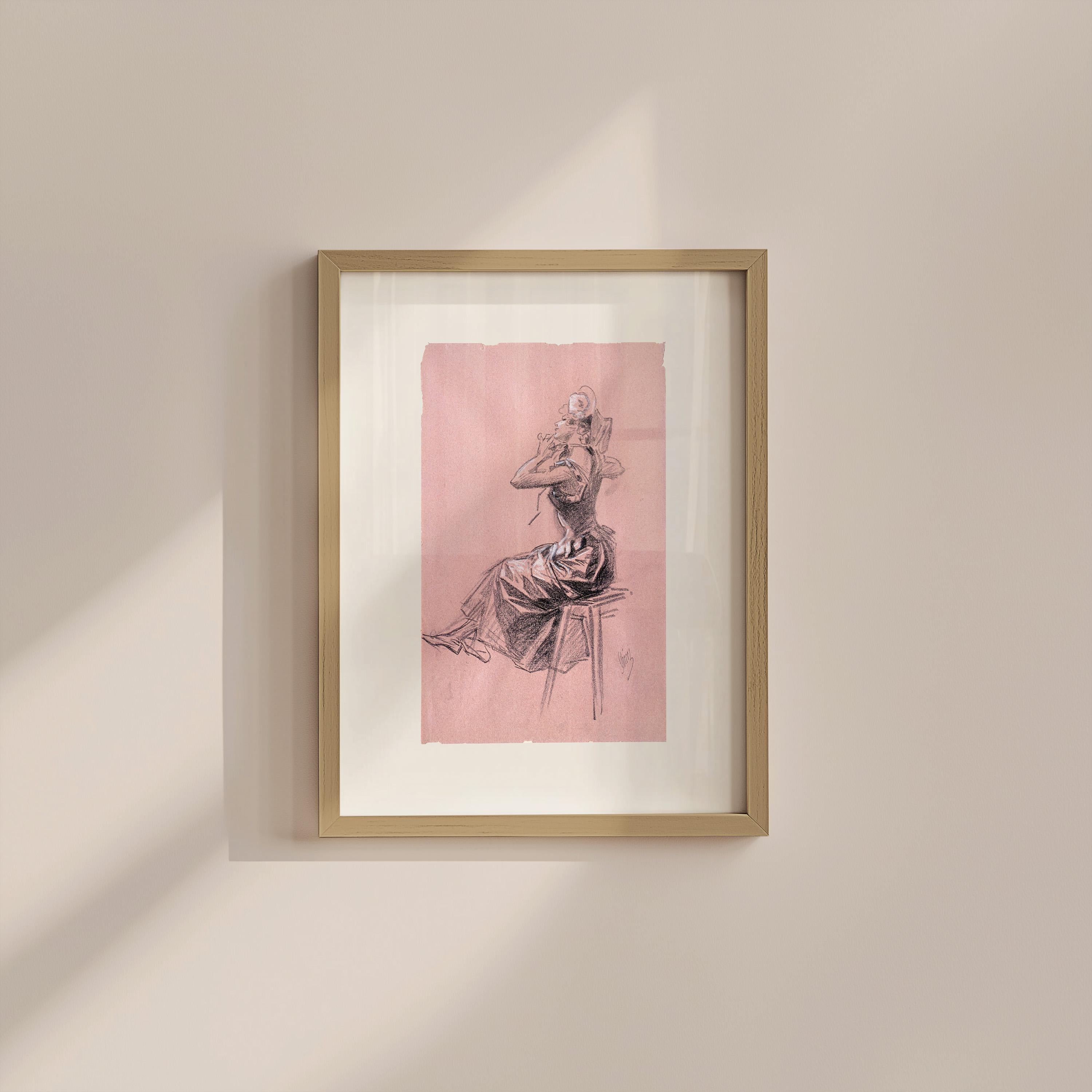 Pink Vintage Girl Digital Art Print