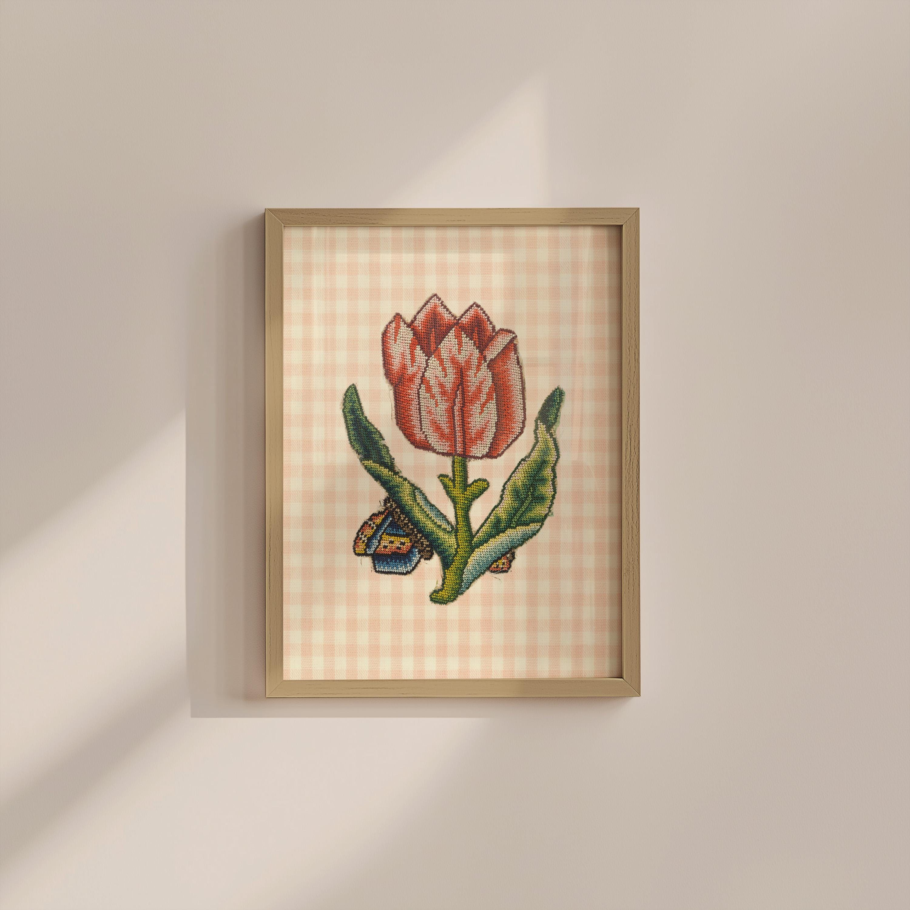 Needlepoint Pink Floral Vintage Digital Art Print