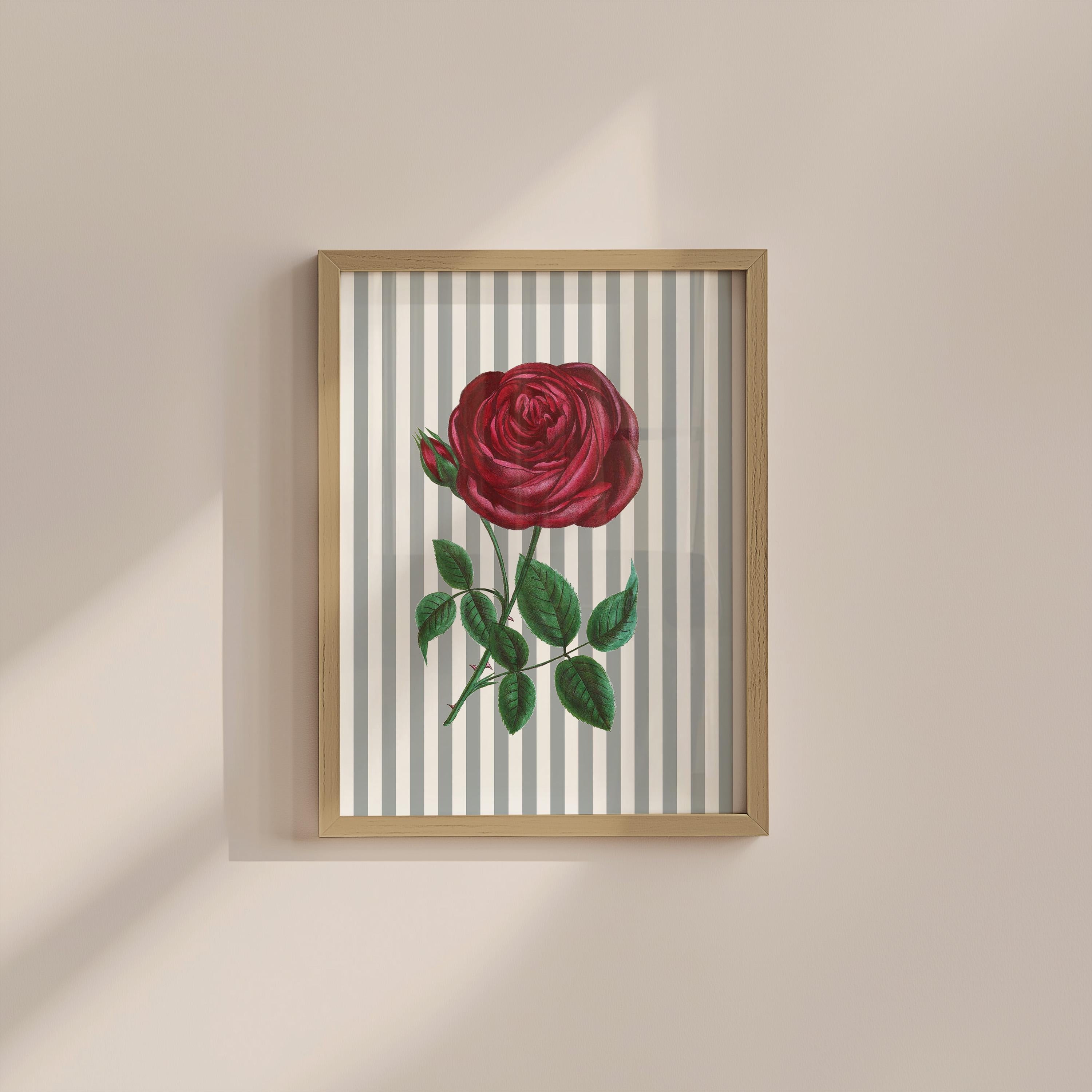 Vintage Striped Floral Digital Art Print