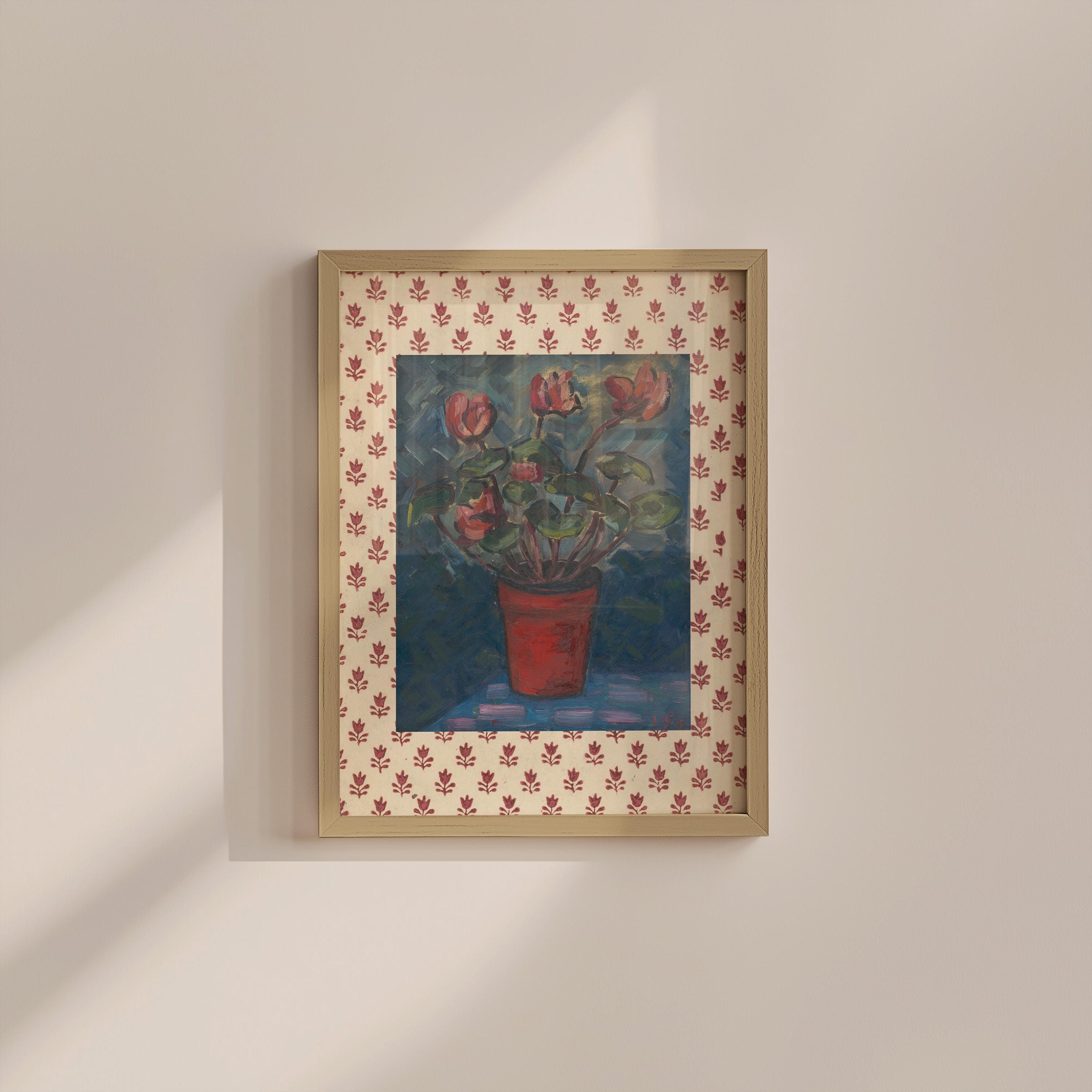 Vintage Red Painting Floral Digital Art Print