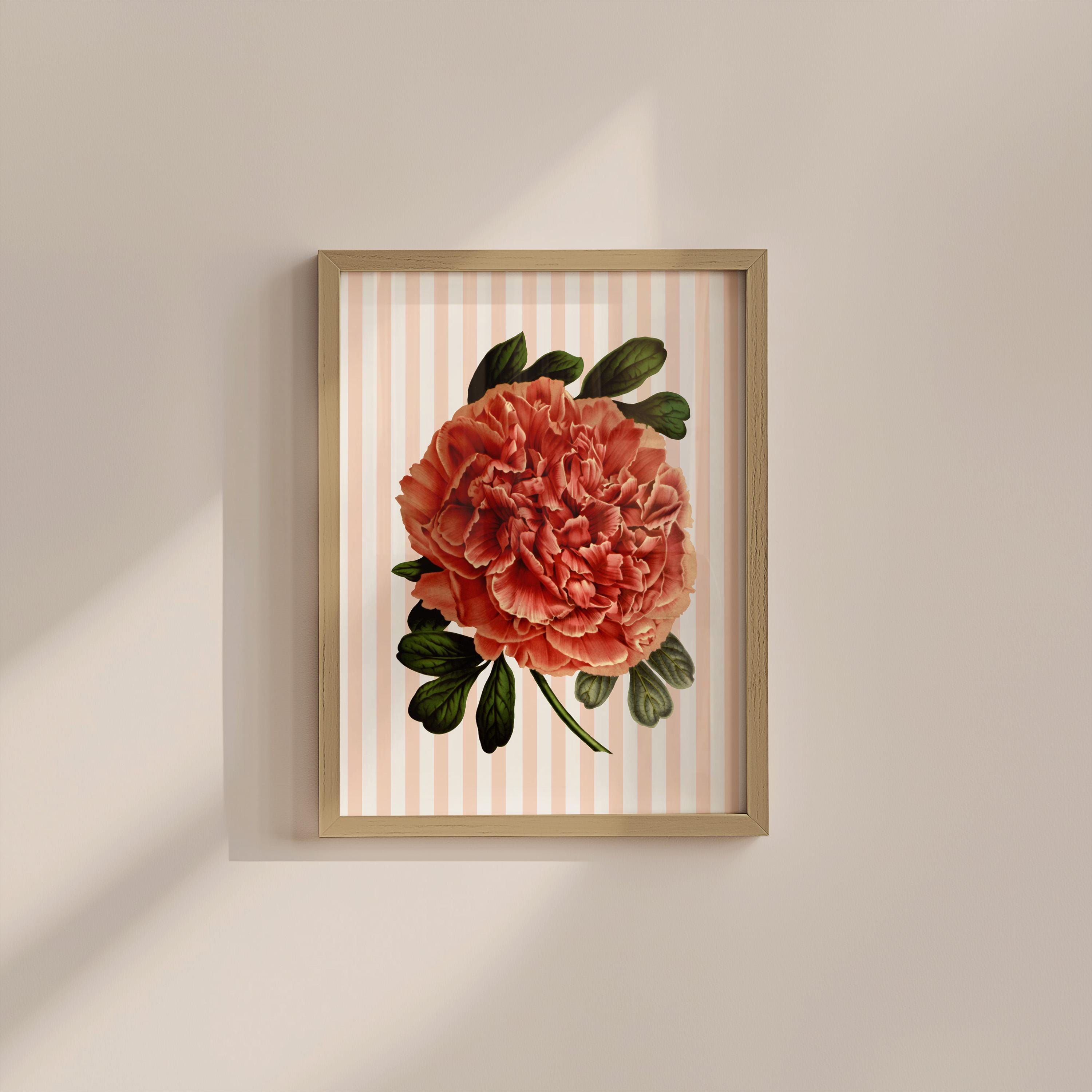 Floral Stripe Mauve Vintage Digital Art Print