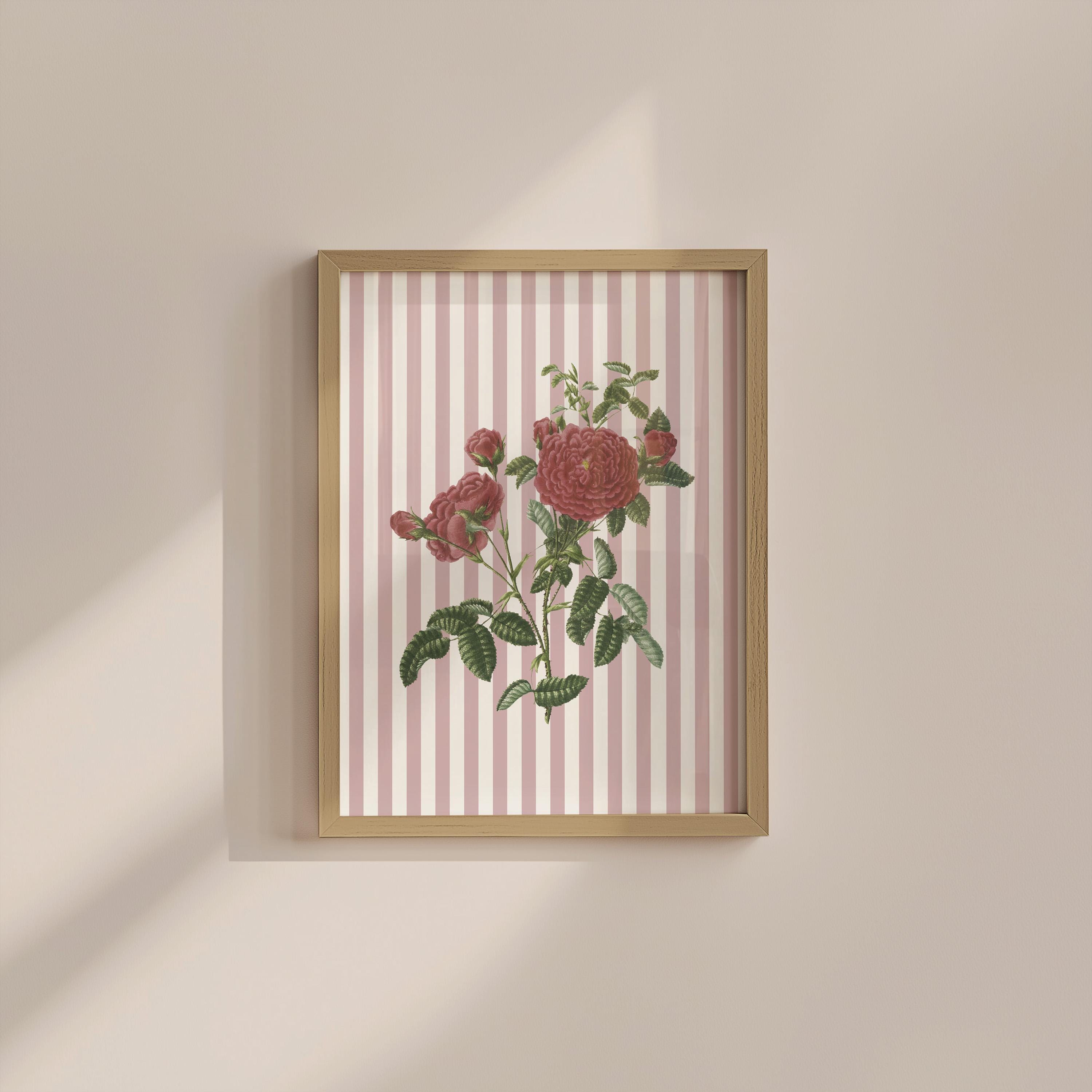 Vintage Striped Floral Digital Art Print