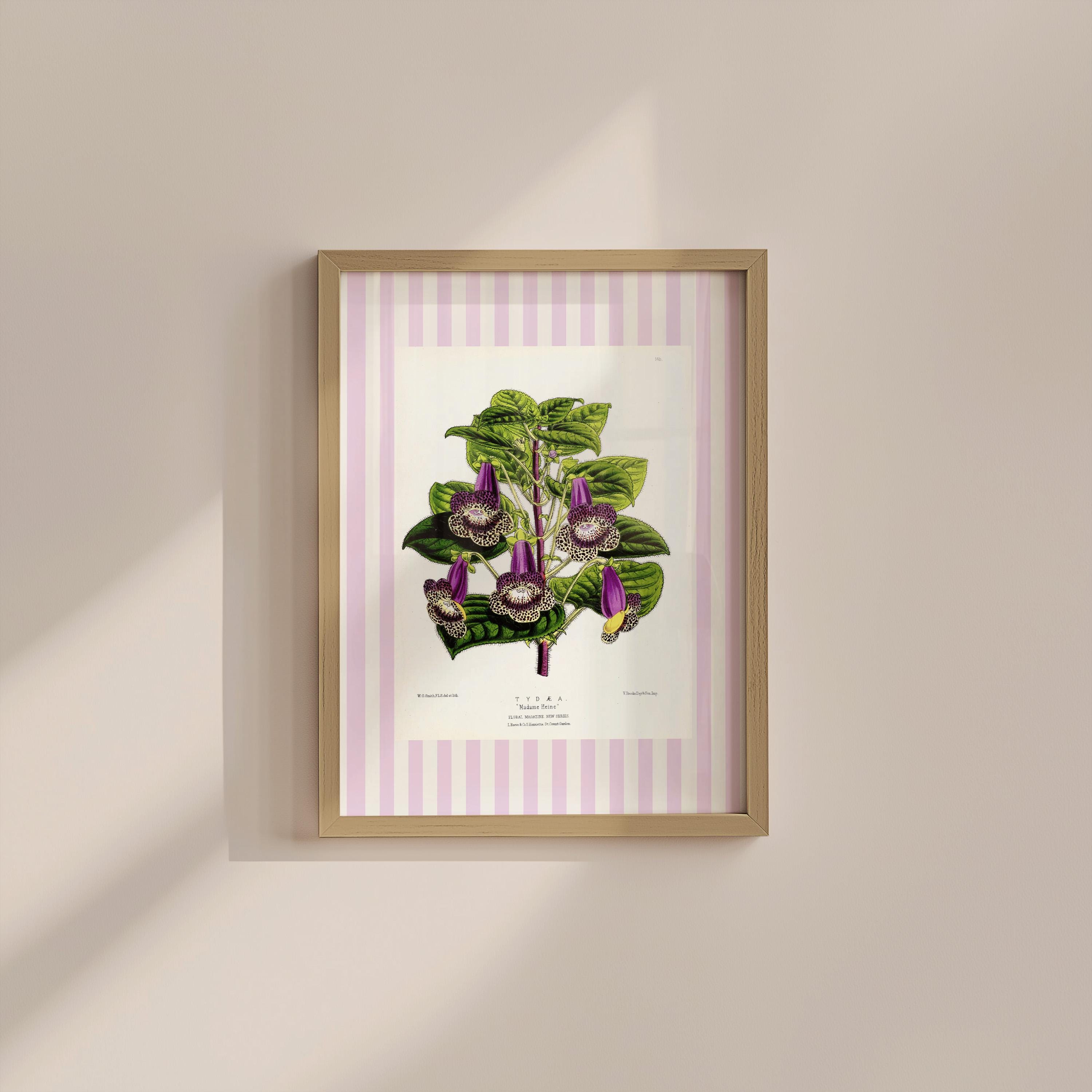 Purple Floral Stripe Vintage Digital Art Print
