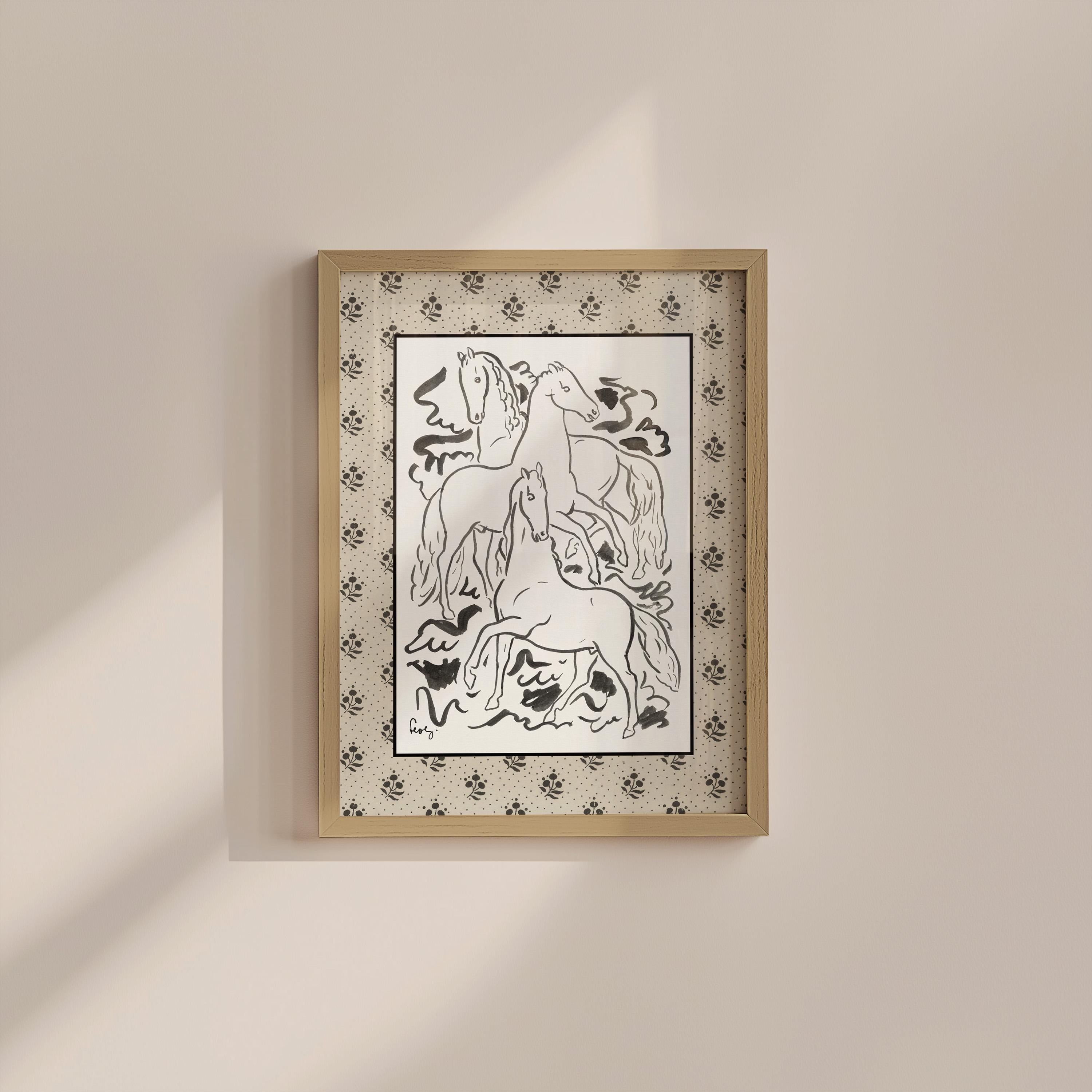 Three Horses Sketch Digital Art Print