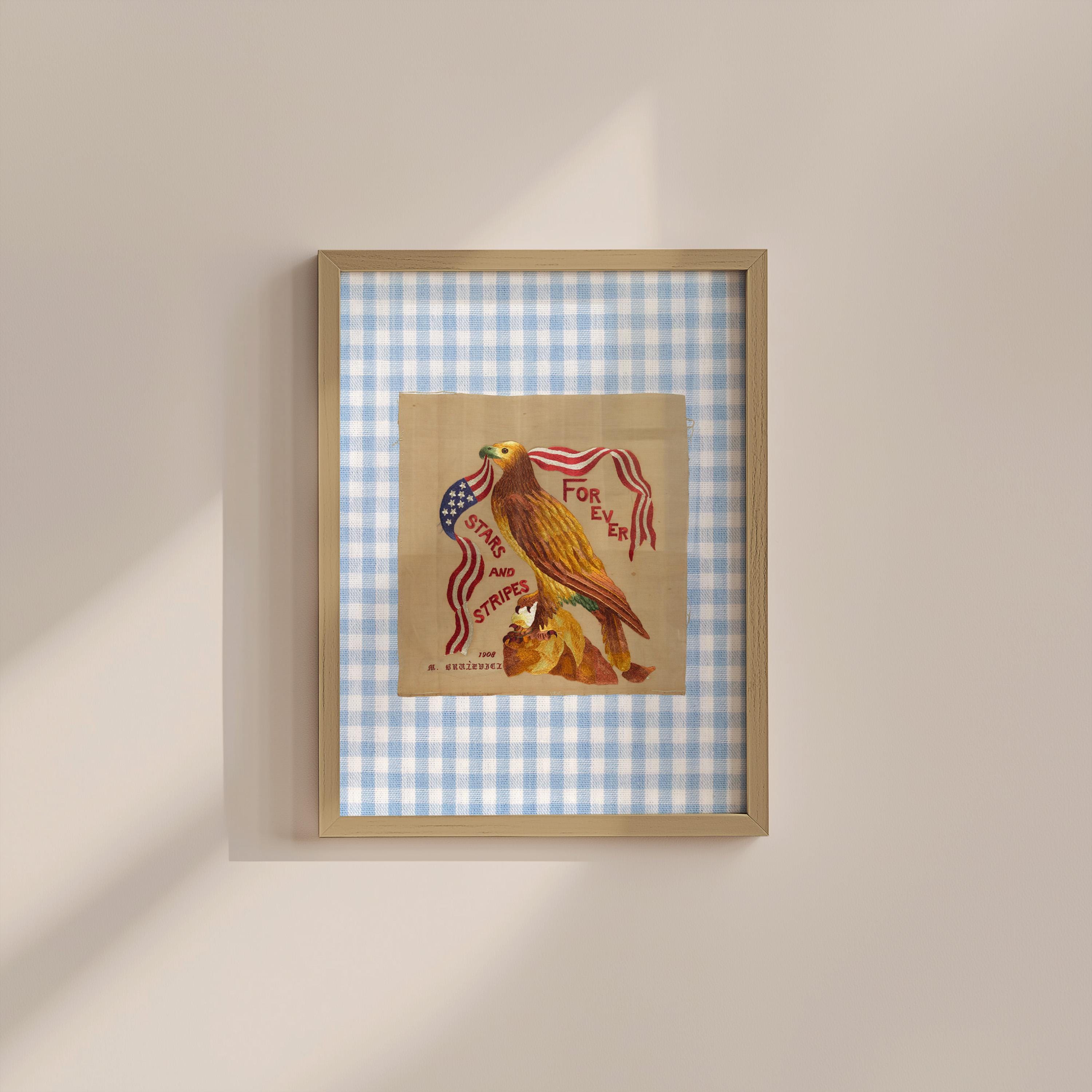 Stars and Stripes Forever Gingham Vintage Digital Art Print