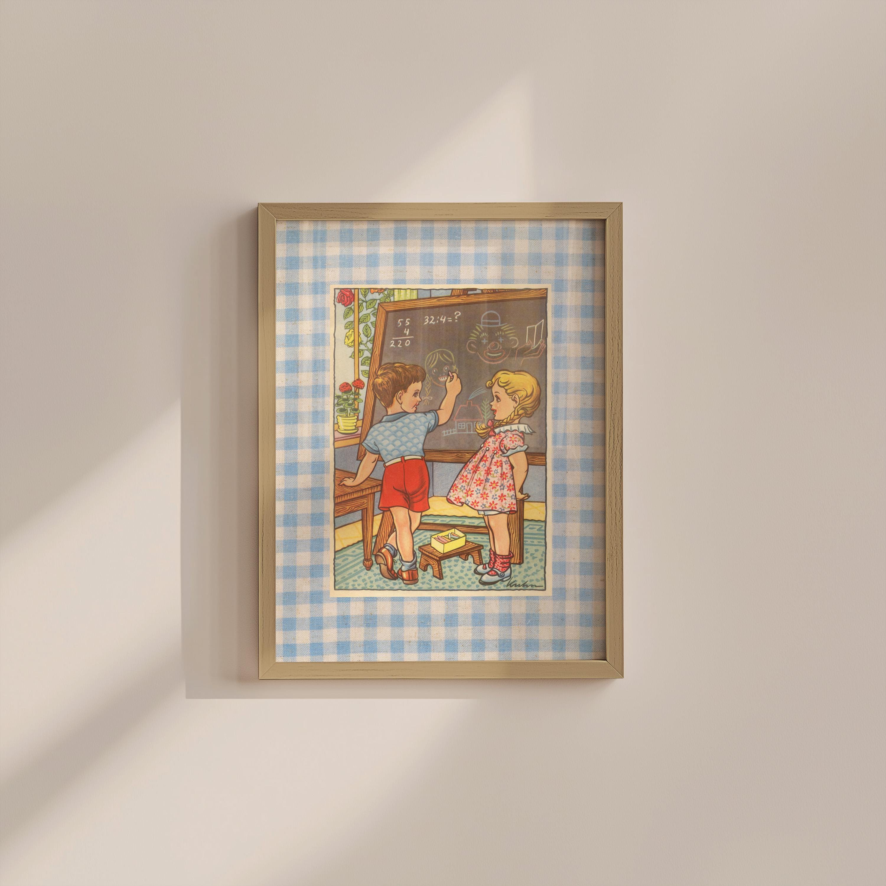 Kids Illustration Classroom Vintage Digital Art Print