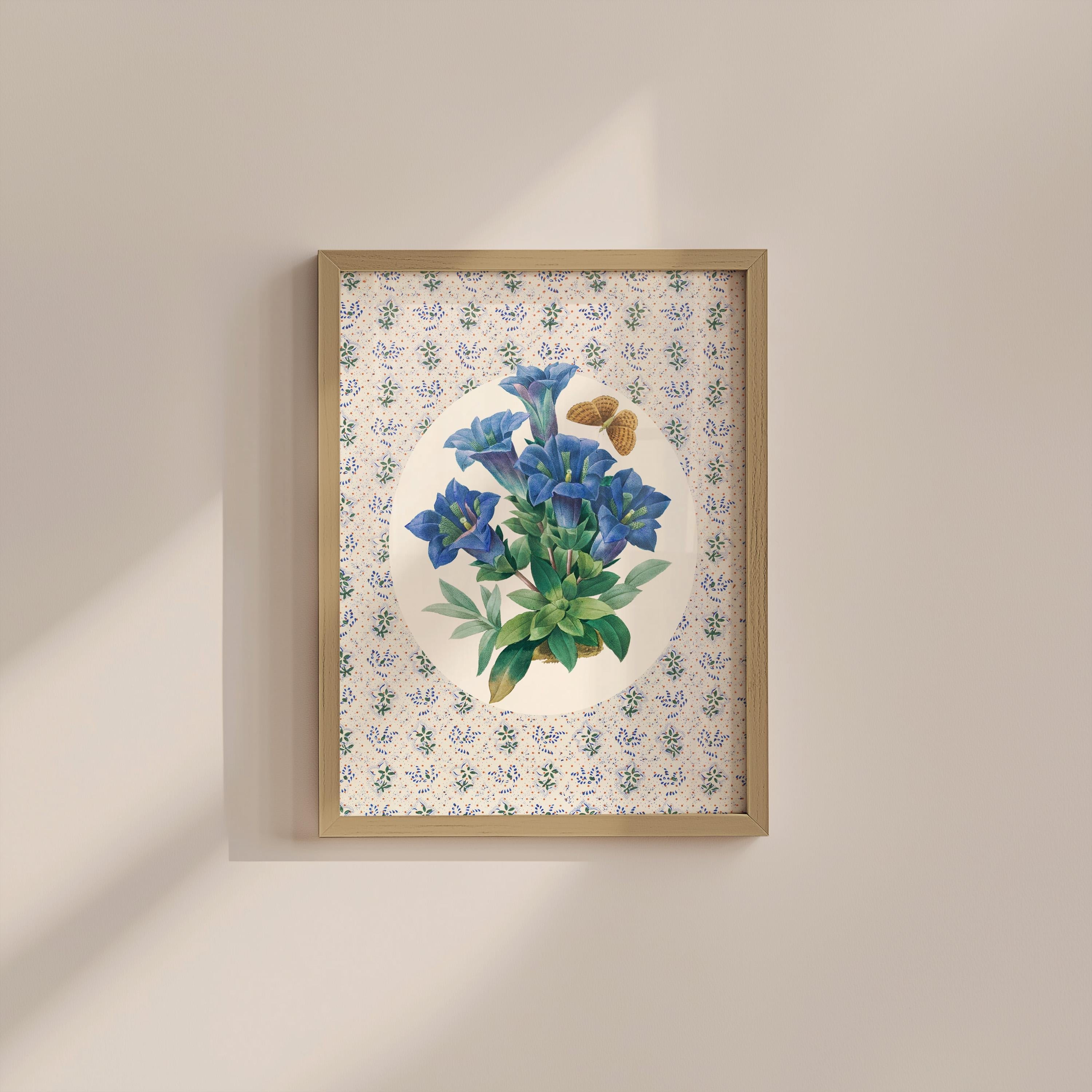 Blue Floral Vintage Digital Art Print