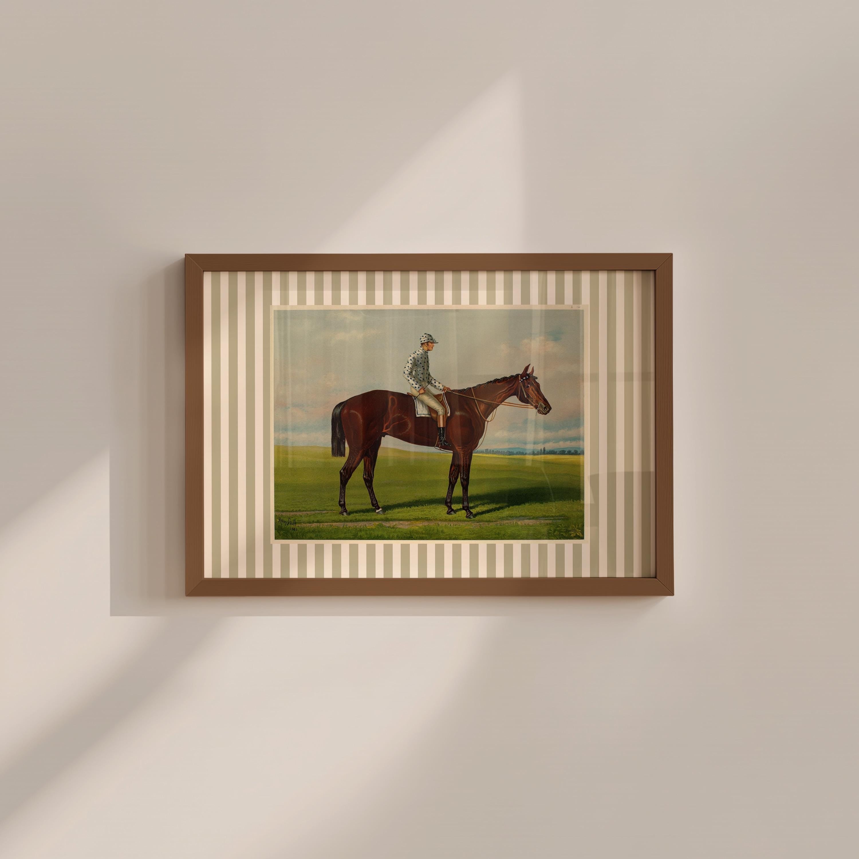 Horse Painting Striped Vintage Digital Art Print