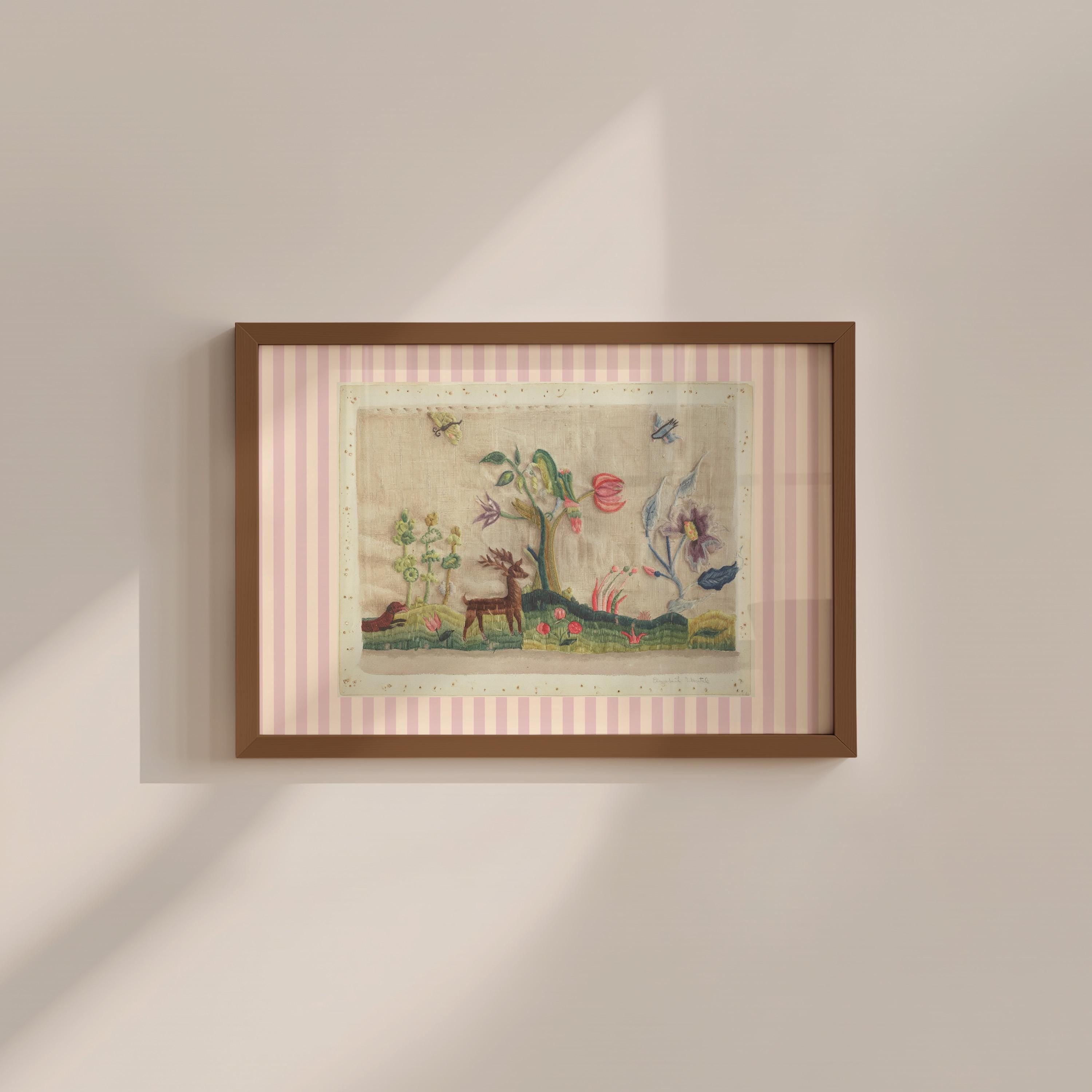Needlepoint Nature Scene Vintage Digital Art Print