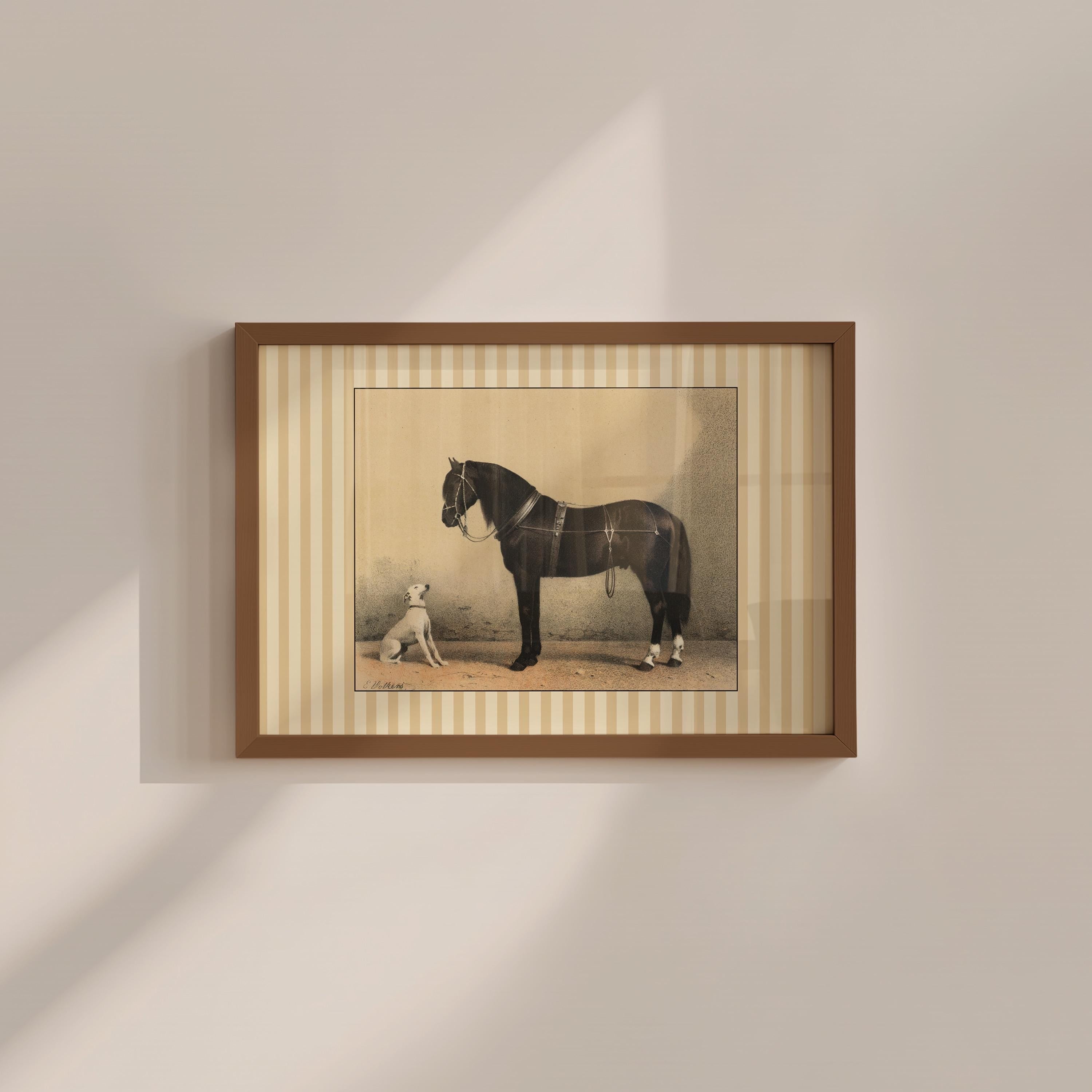 Vintage Striped Horse Painting Digital Art Print