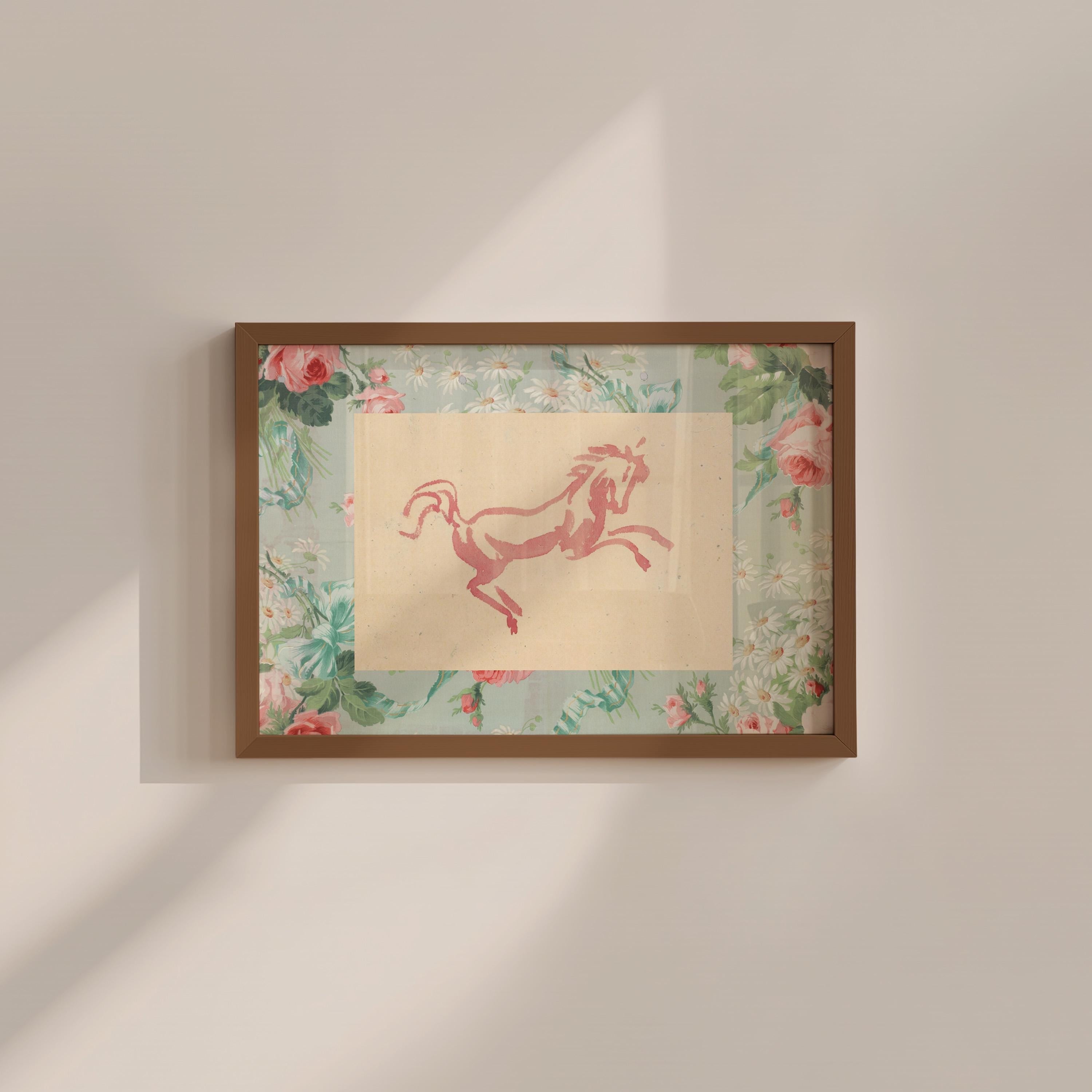 Floral Vintage Horse Painting Digital Art Print
