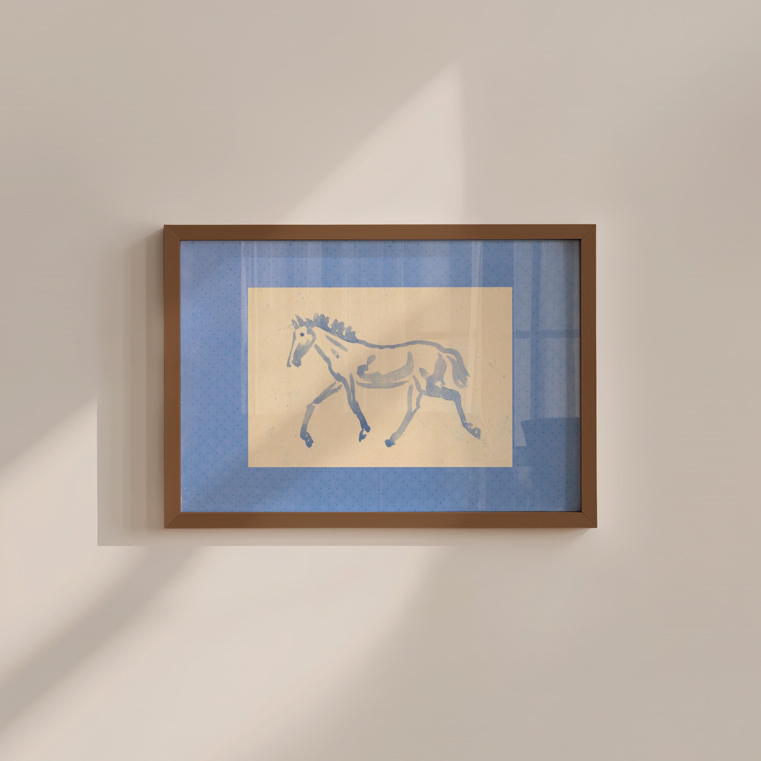 Vintage Blue Horse Painting Digital Art Print