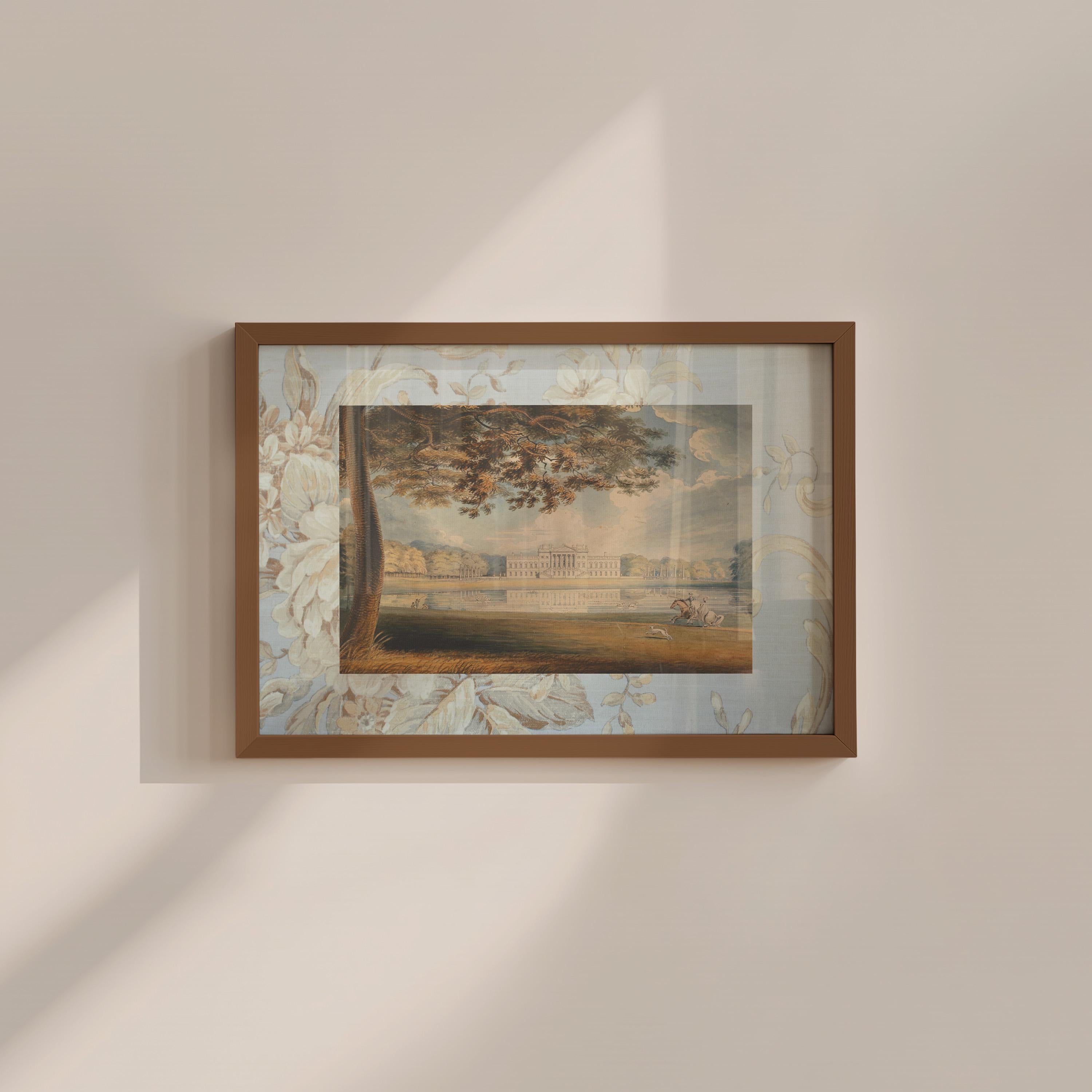Painting Of Castle Blue Toile Vintage Digital Art Print