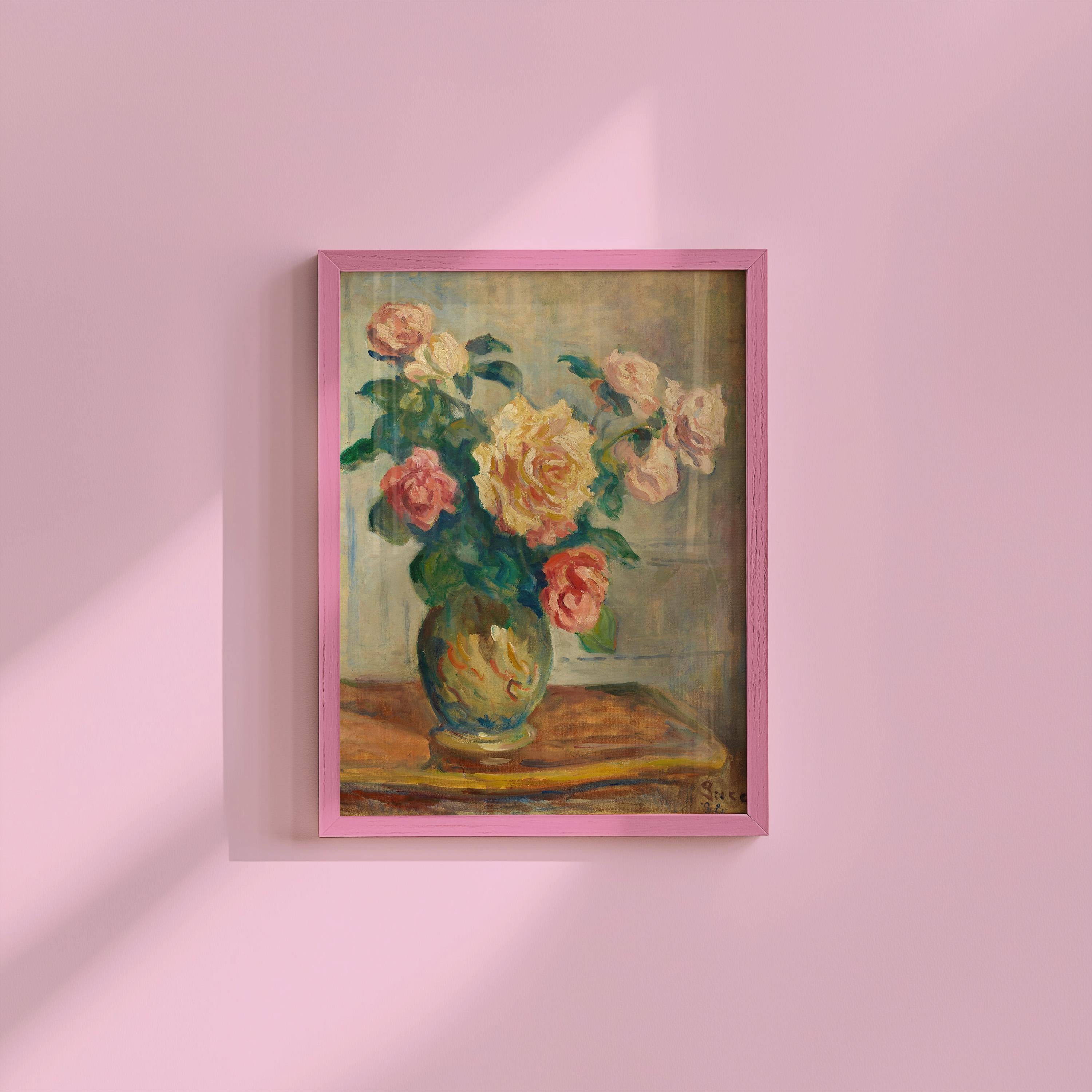 Classic Painting, Classic Art Print, Multi Color Floral Painting, Pink Painting Wall Art, Green and Pink Prints, Digital Download