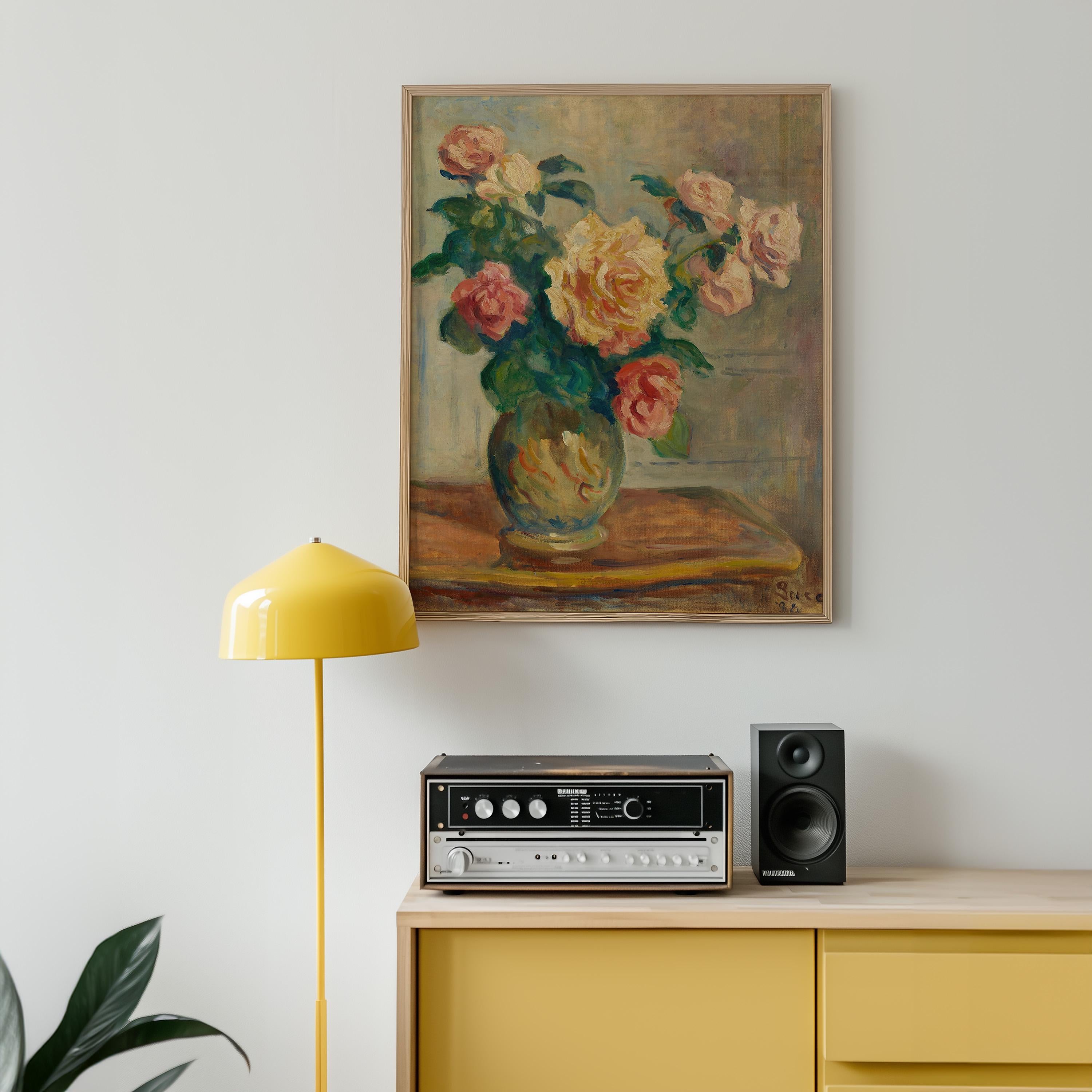 Classic Painting, Classic Art Print, Multi Color Floral Painting, Pink Painting Wall Art, Green and Pink Prints, Digital Download