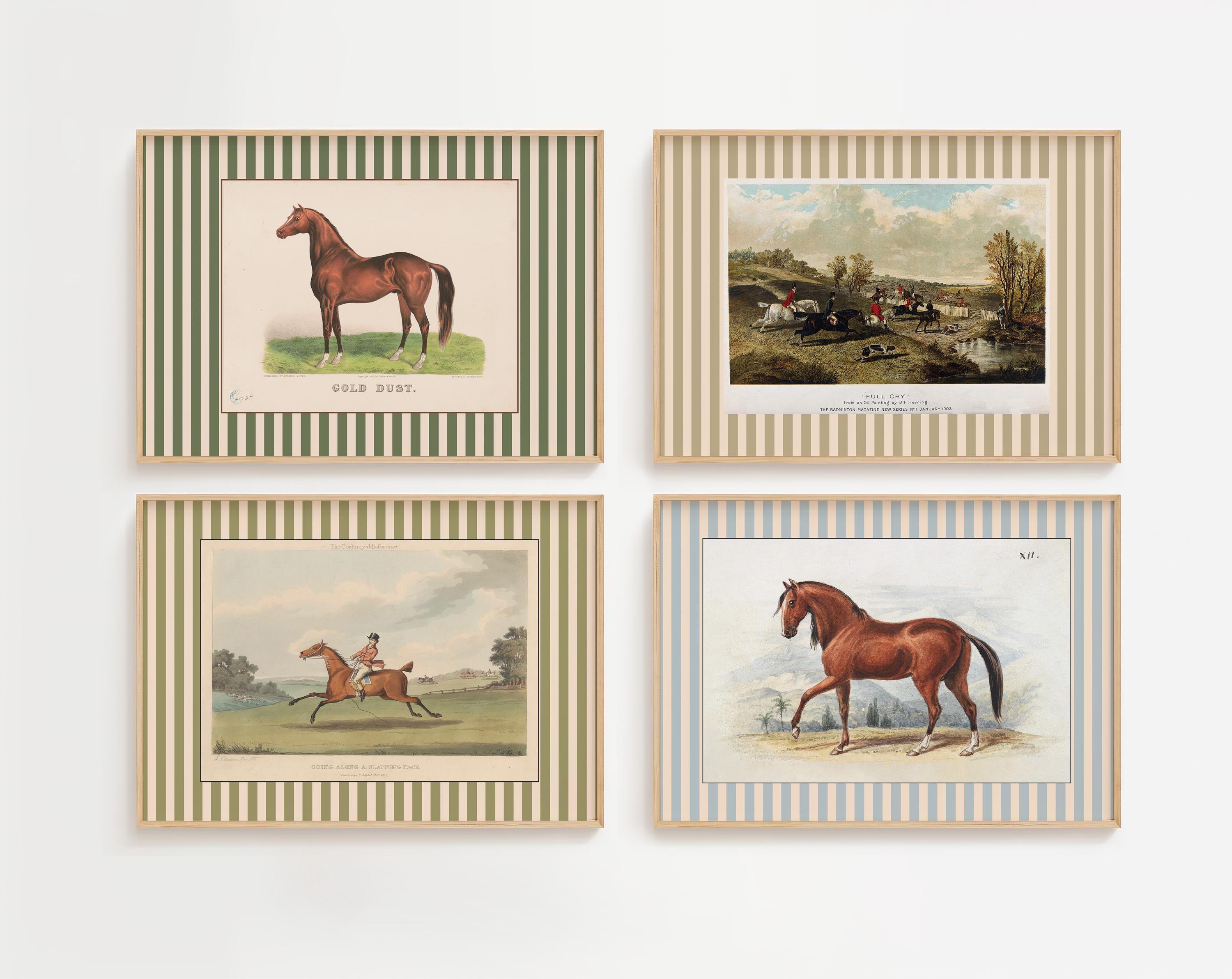 Vintage Horses Gallery Wall Set of 4 Digital Art Prints