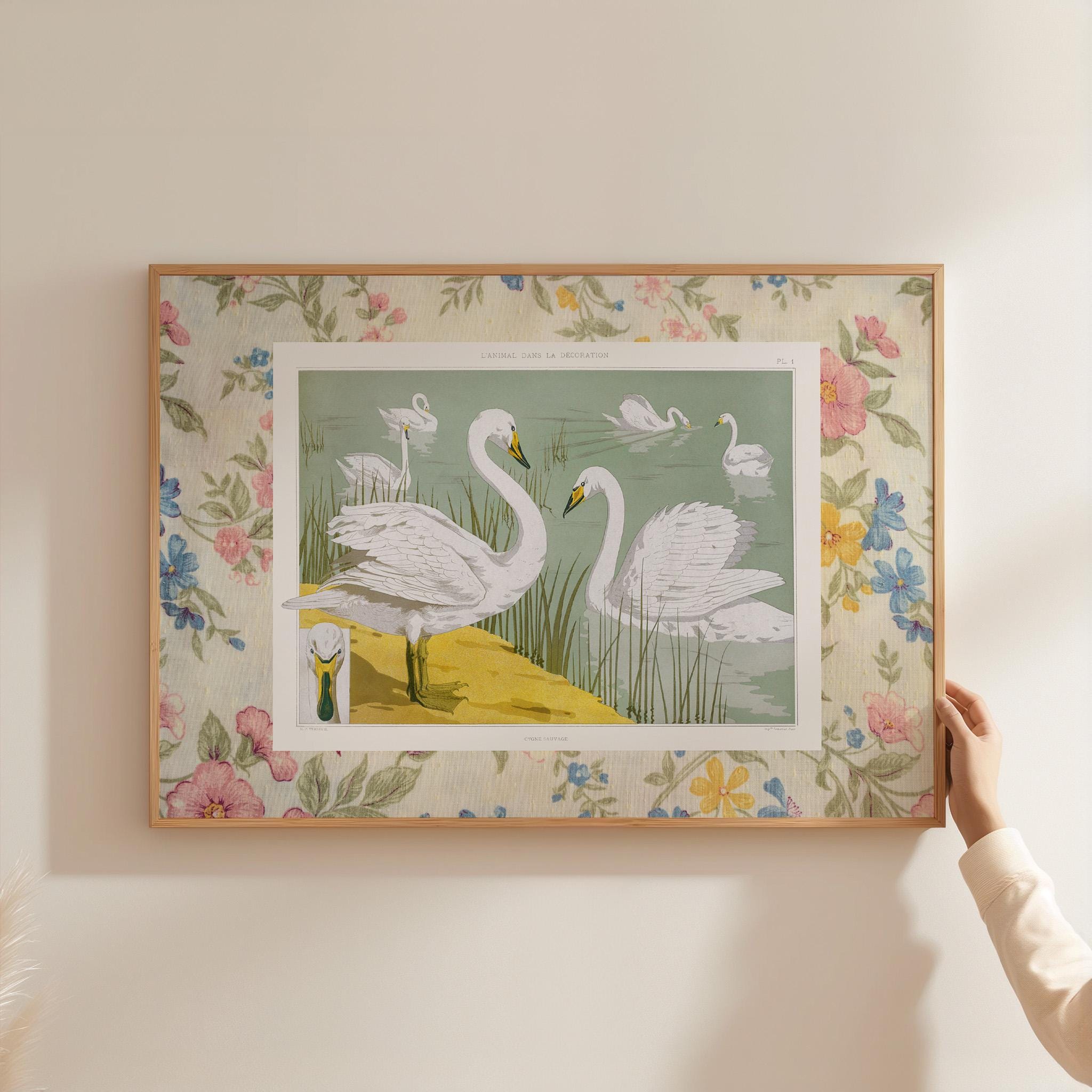 Vintage Swan Gallery Wall Set of 4 Digital Art Prints