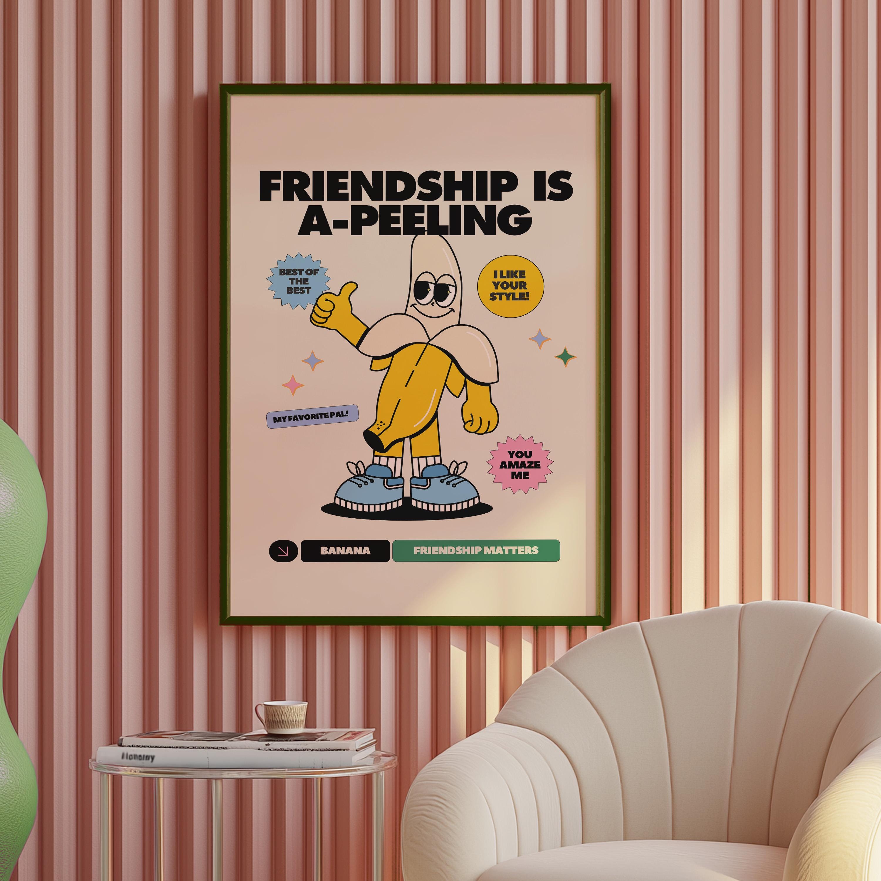 Fruit Retro Cartoon Mascot Print, Fruit Art Poster, Banana Art Decor, Classroom art print, retro decor, art print for kitchen