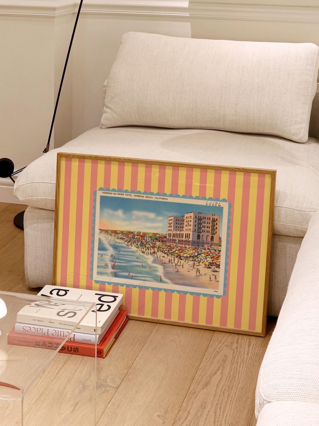 Beach Art Set of 4, Vintage Beach Art, Cape Cod Art, Trendy Striped Art, Vintage Photo Art, Vintage Art Print, Beach House Art