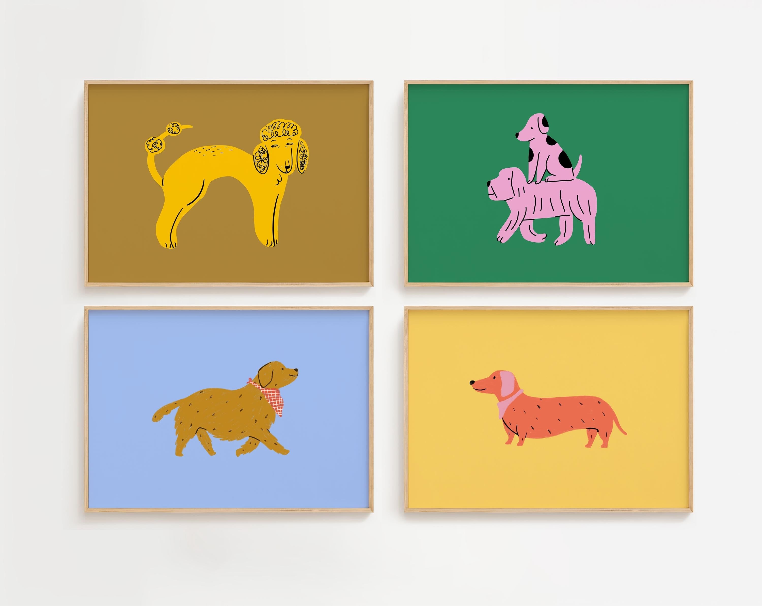 Set of 4 Bold Dog Digital Art Prints