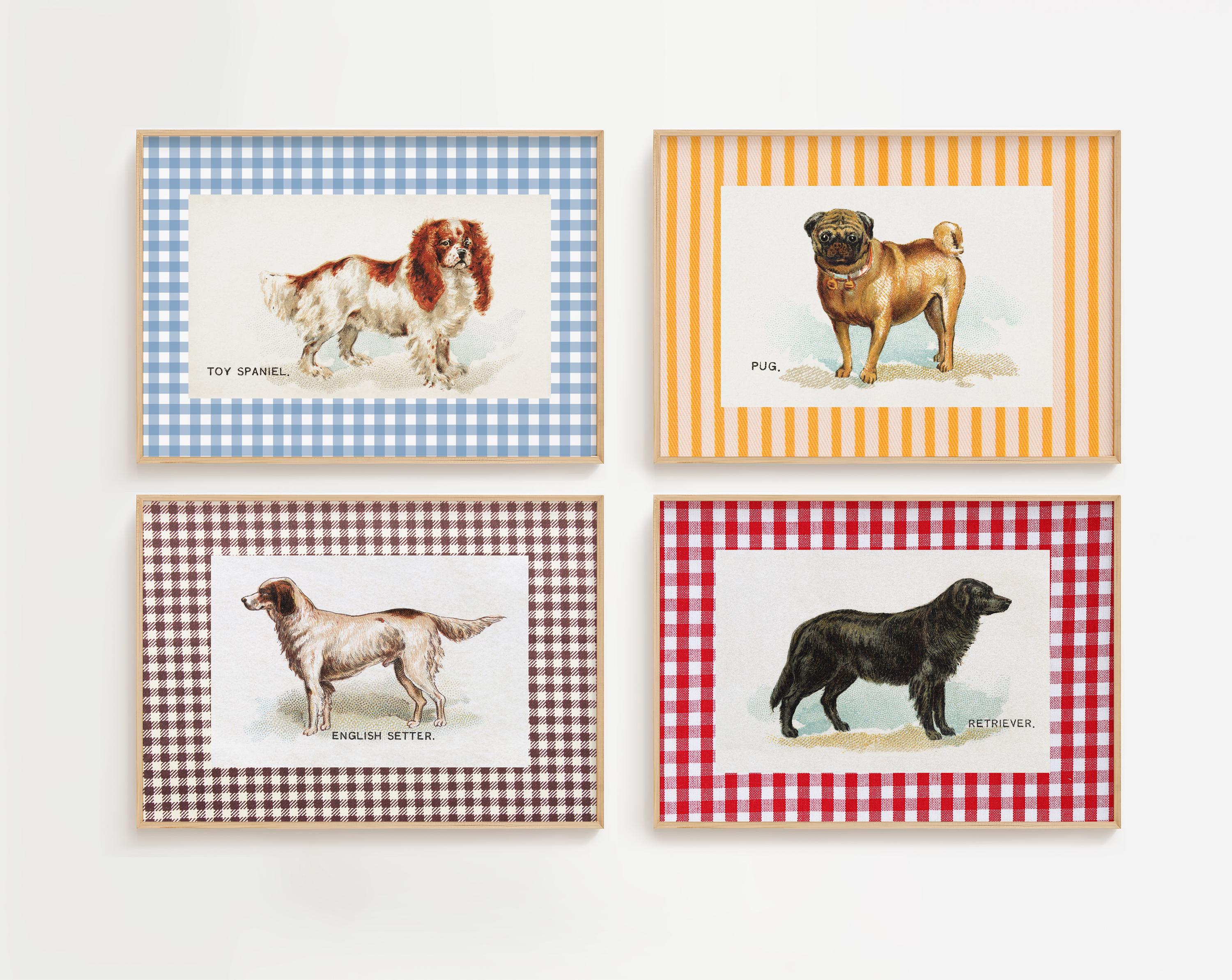 Set of 4 Vintage Dog Digital Art Prints