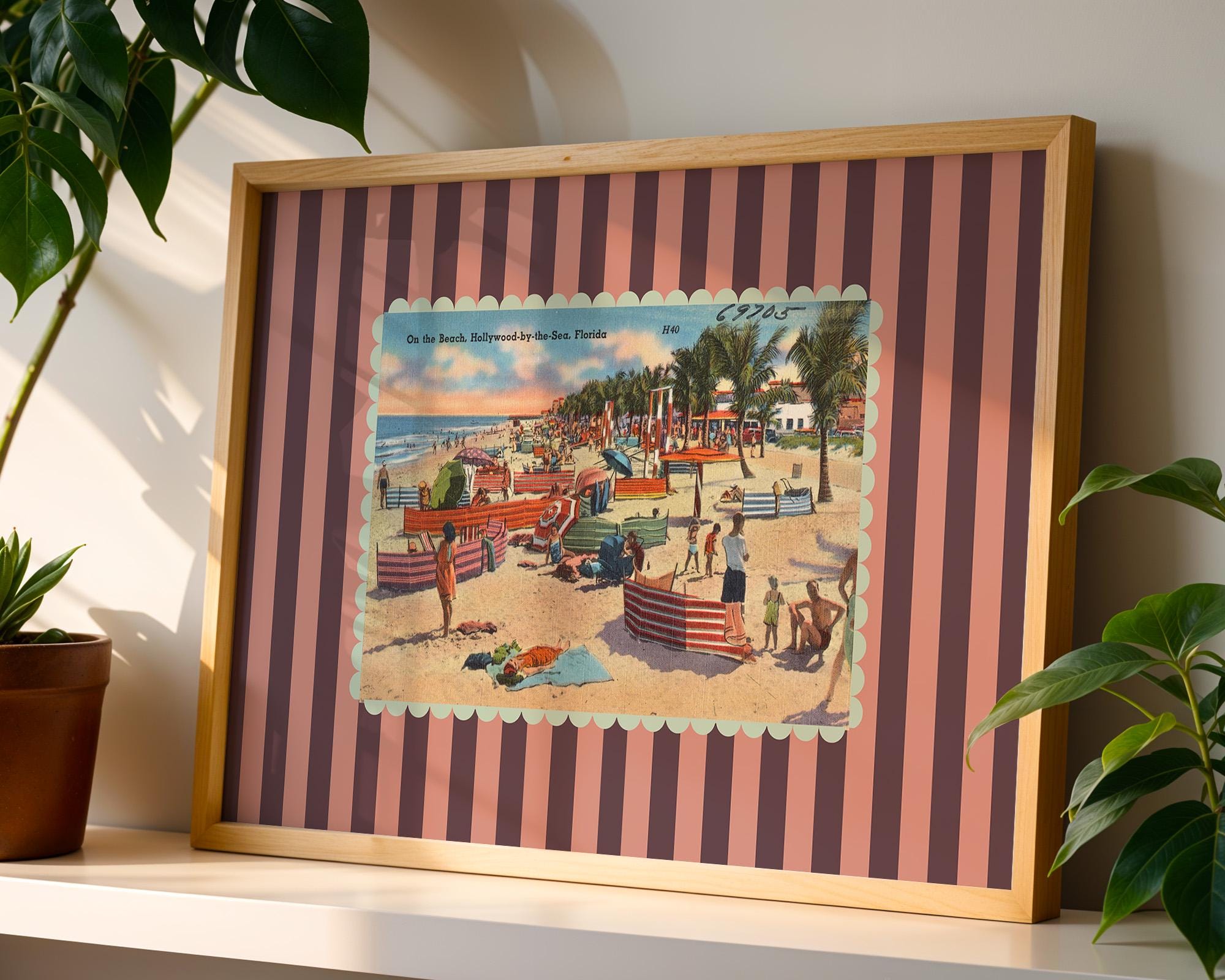 Retro Photo Art, Beach Art Print, Florida Striped Poster, Florida Art Print, Bar Cart Decor, Florida Decor, Vintage Photo Art