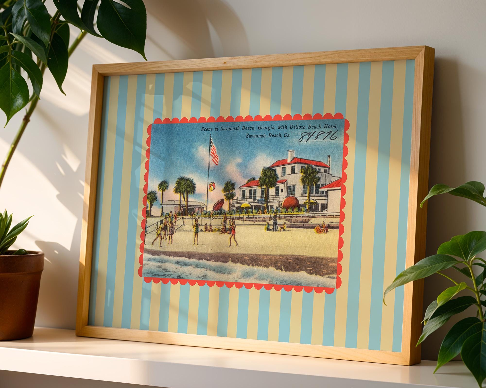 Beachy Art Decor, Vintage Beach Art, Savannah Art, Trendy Striped Art, Vintage Photo Art, Vintage Art Print, Georgia Art, Kids Room Decor