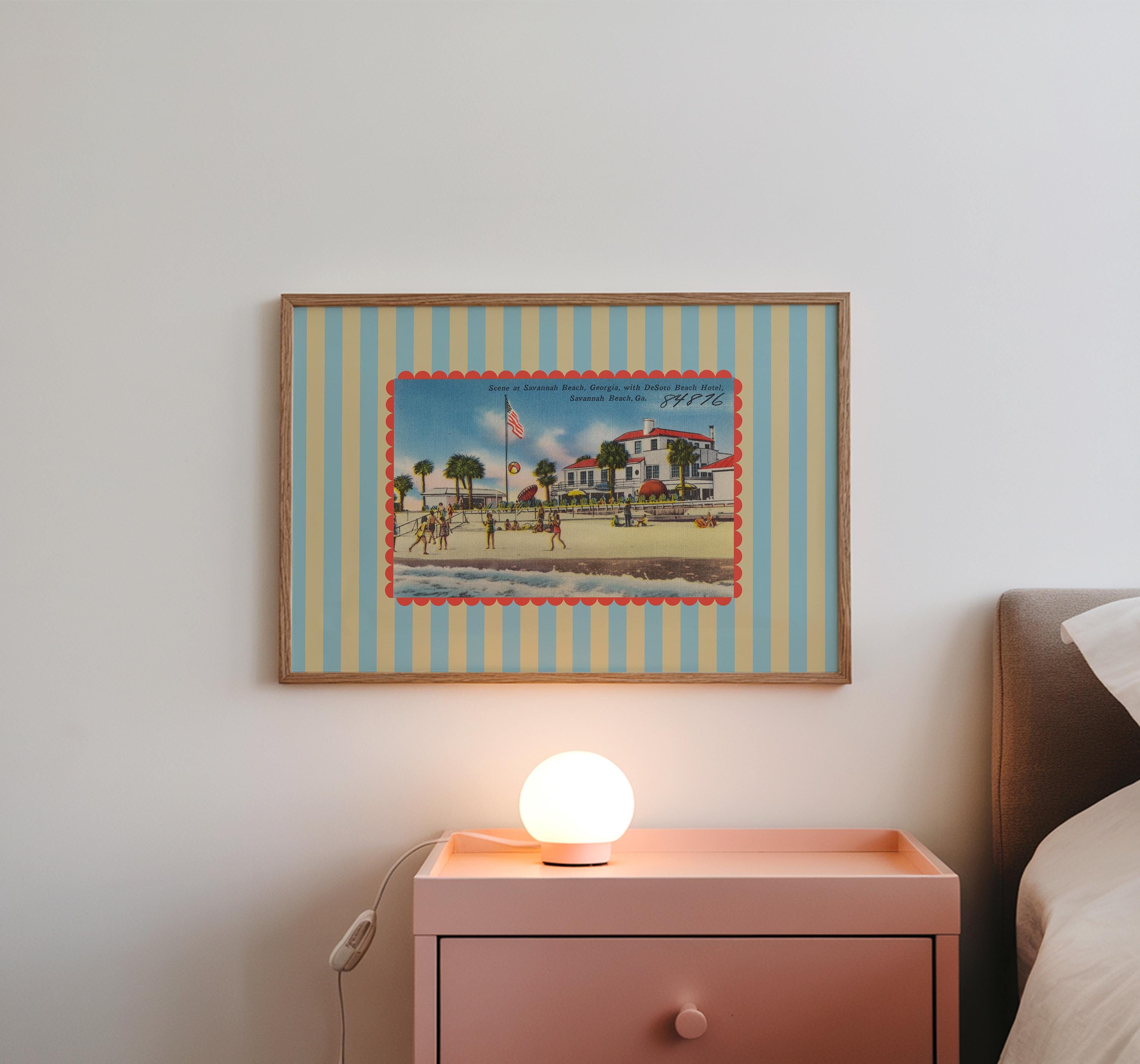 Beachy Art Decor, Vintage Beach Art, Savannah Art, Trendy Striped Art, Vintage Photo Art, Vintage Art Print, Georgia Art, Kids Room Decor