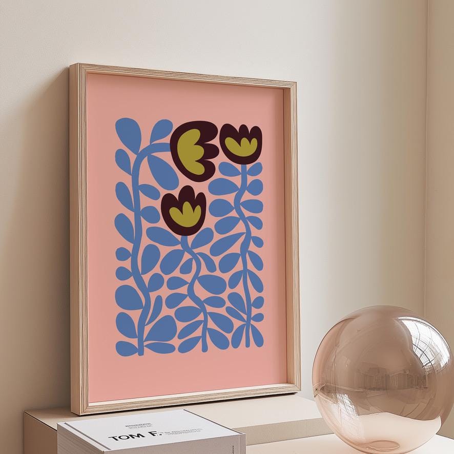 Floral Wall Art, Gallery Wall Set of 2, Bold Art Prints, Girls Room Decor, Living Room Poster, Digital Art Print Set, Flower Art Print