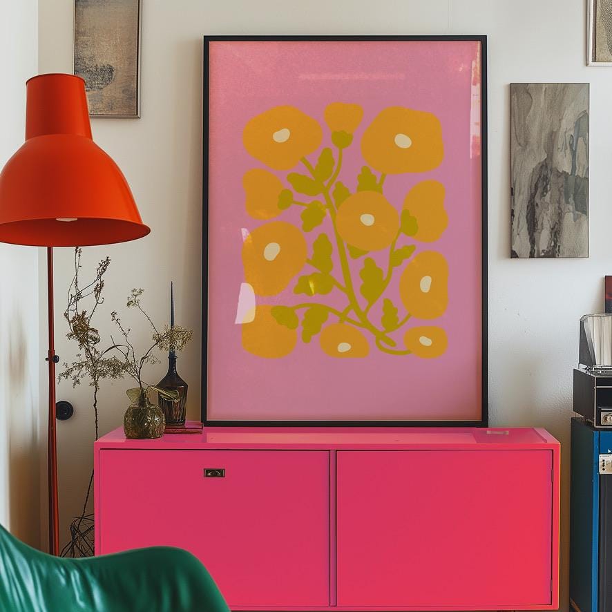 Floral Wall Art, Gallery Wall Set of 3, Bold Art Prints, Girls Room Decor, Living Room Poster, Digital Art Print Set, Flower Art Print