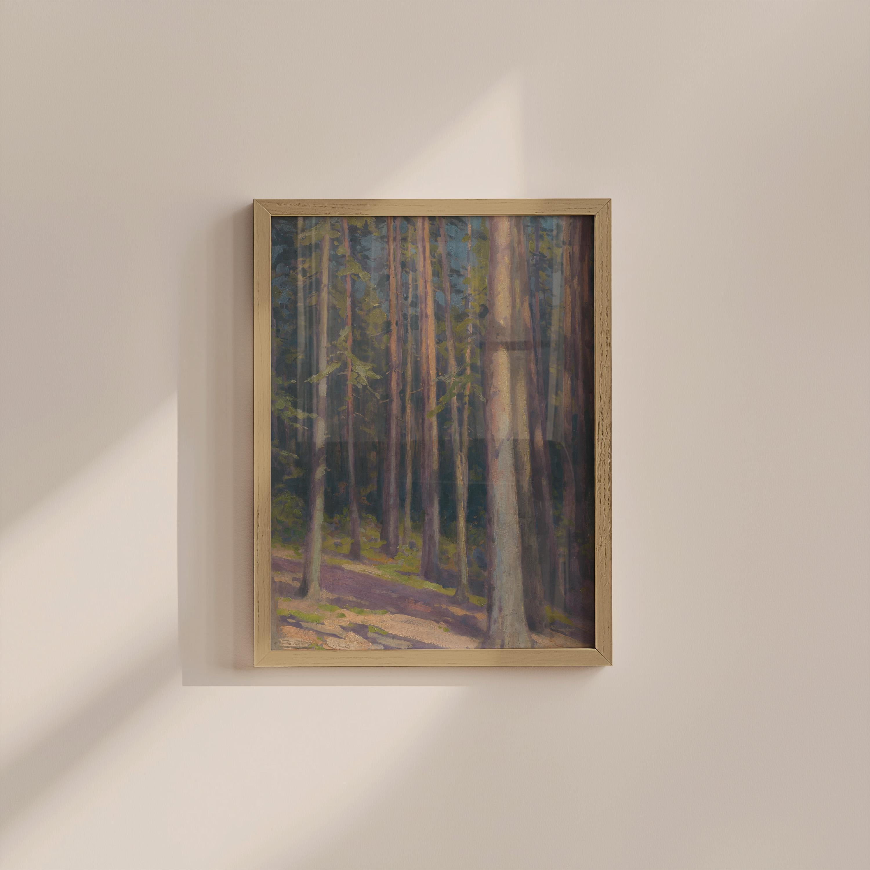 Vintage Landscape Oil Painting Digital Download, Farmhouse Wall Decor, Classic Rustic Home Decor Printable Artwork, Fir Trees, Forest Scene