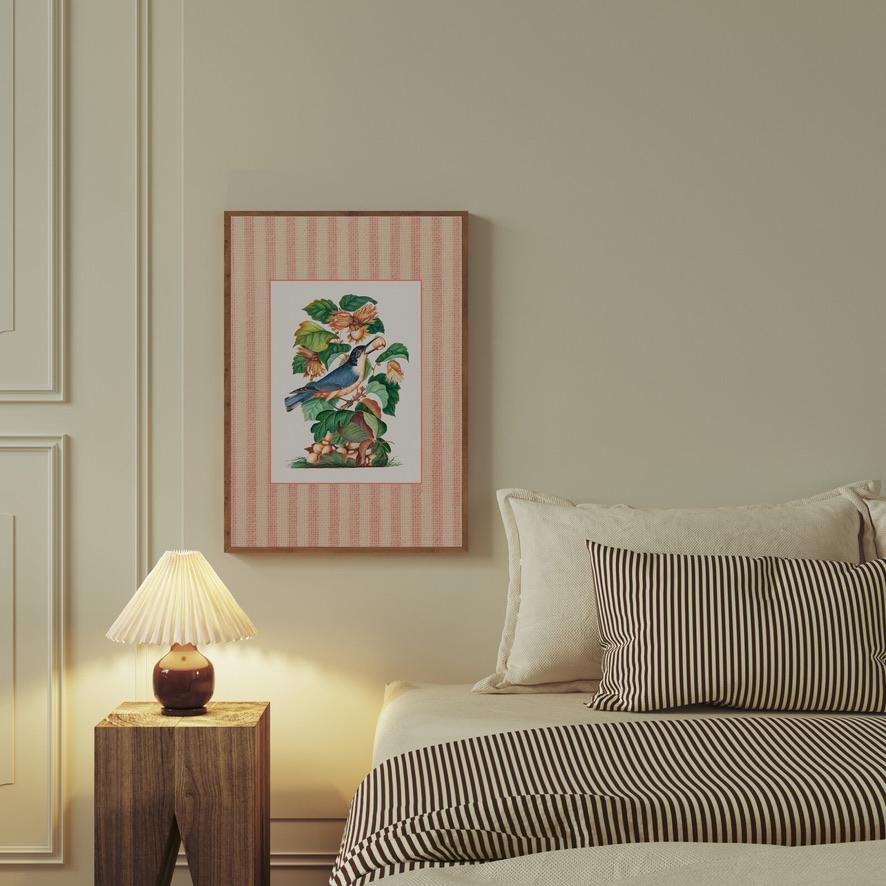 Gallery wall set of 4 Retro Vintage Prints, Countryside Decor, Digital Download, Striped Art, Cottagecore Art, Vintage Aesthetic, Bird Decor