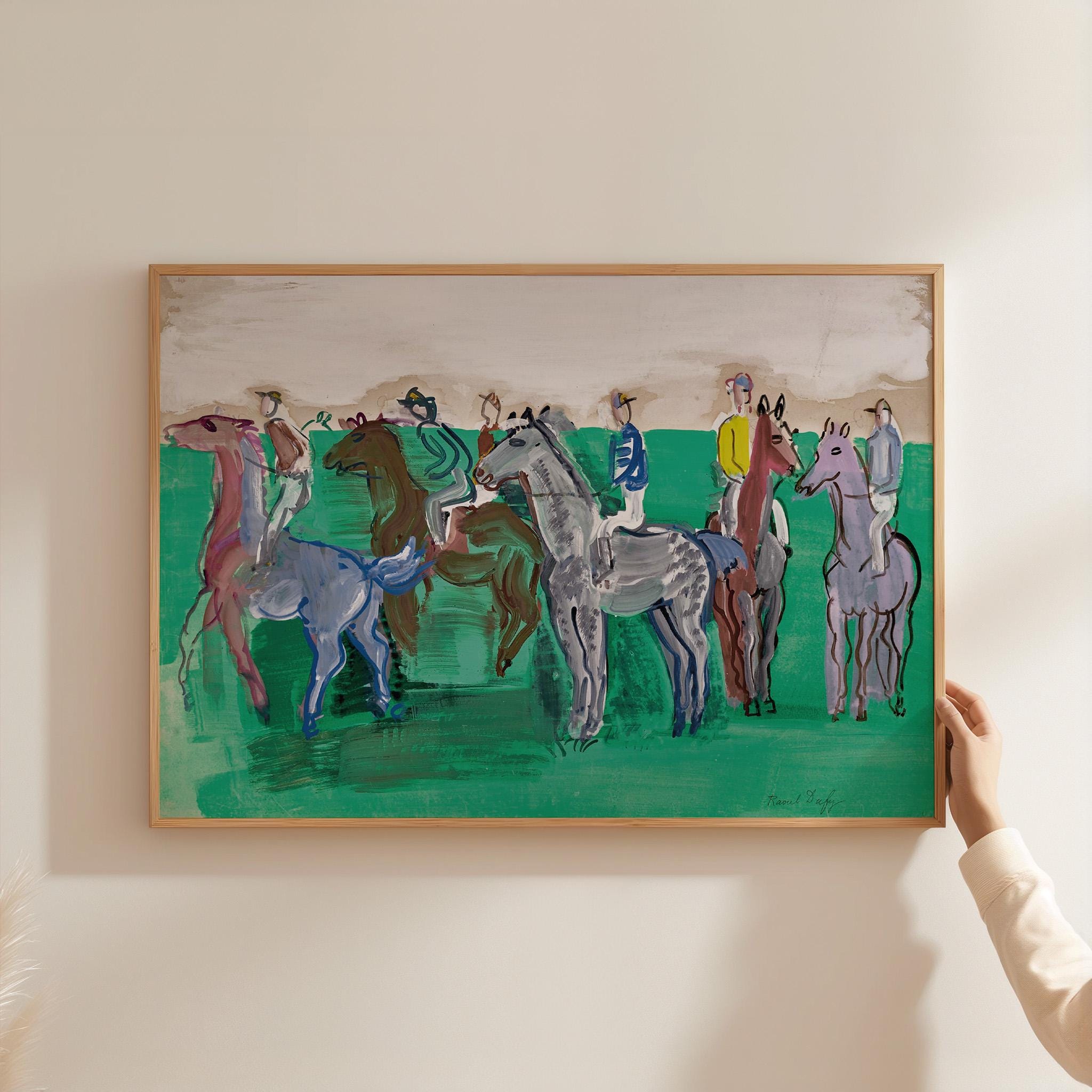 Vintage Horse Art Print, Digital Horse Painting, Printable Wall Art, Digital Download, Green Equestrian Art, Equestrian Abstract Art