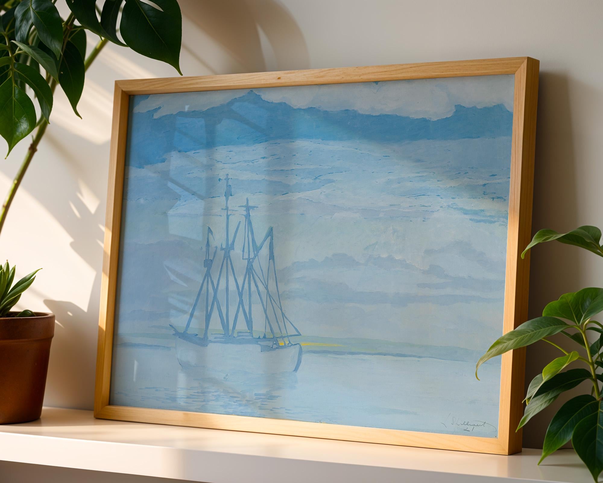 Vintage Nautical Art Print, Digital Ship Painting, Printable Wall Art, Digital Download, Blue Nautical Art, Classic Abstract Art
